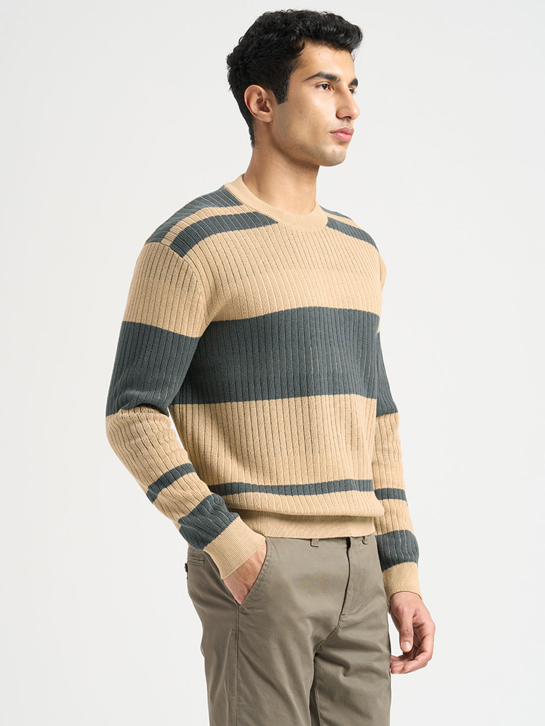 Organic Cotton Colourblocked Pullover - Beige