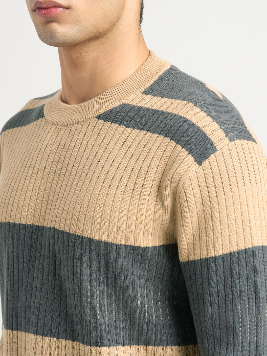 Organic Cotton Colourblocked Pullover - Beige