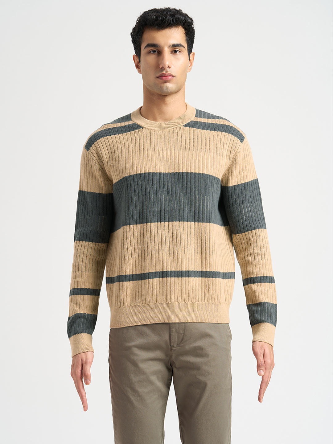 Organic Cotton Colourblocked Pullover - Beige
