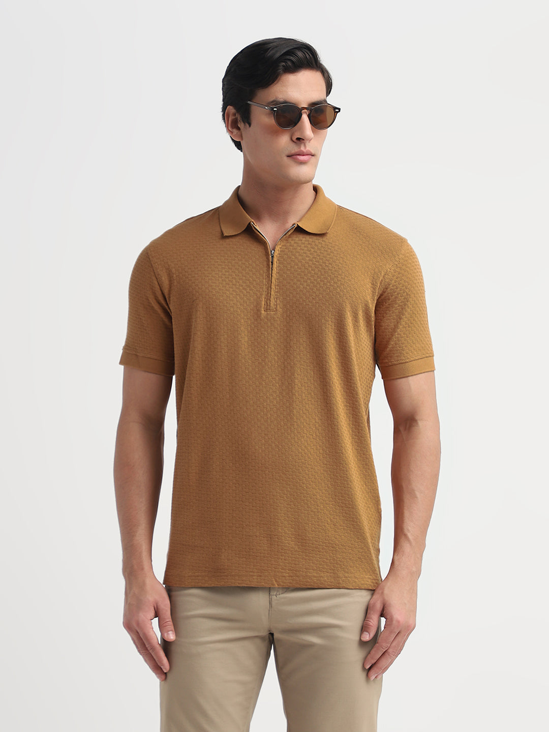 Organic Cotton Zip Polo - Brown