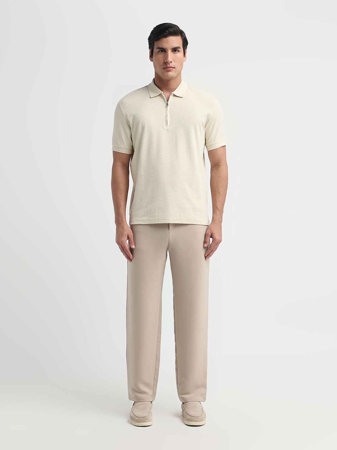 Organic Cotton Zip Polo - Light Beige