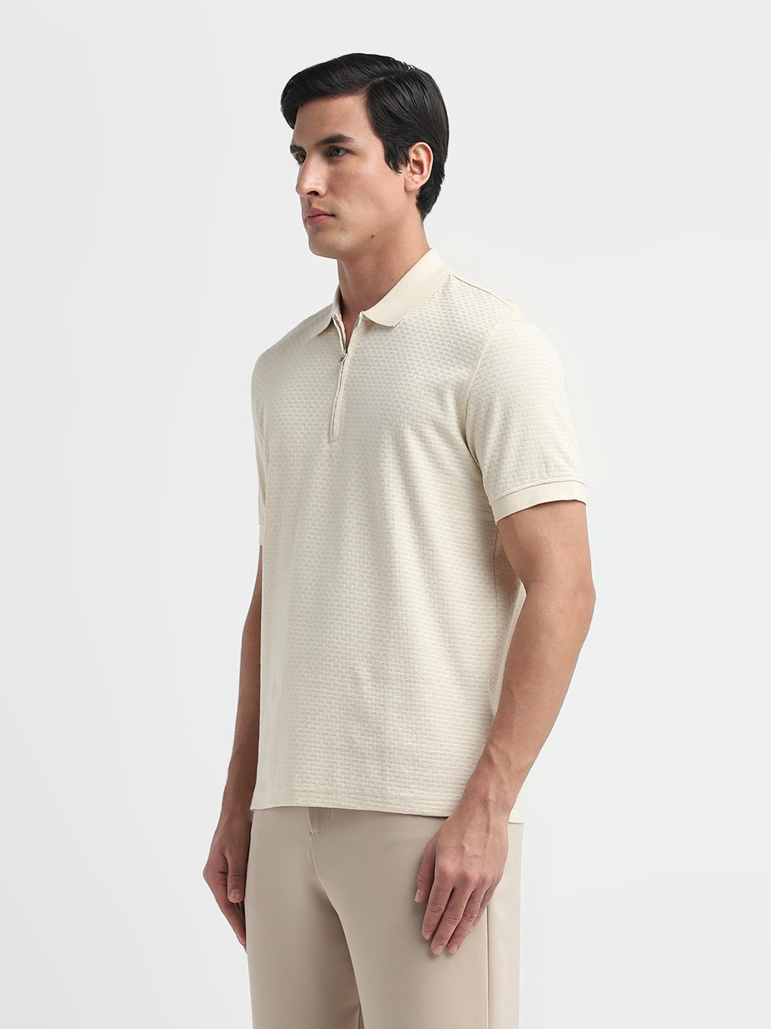 Organic Cotton Zip Polo - Light Beige