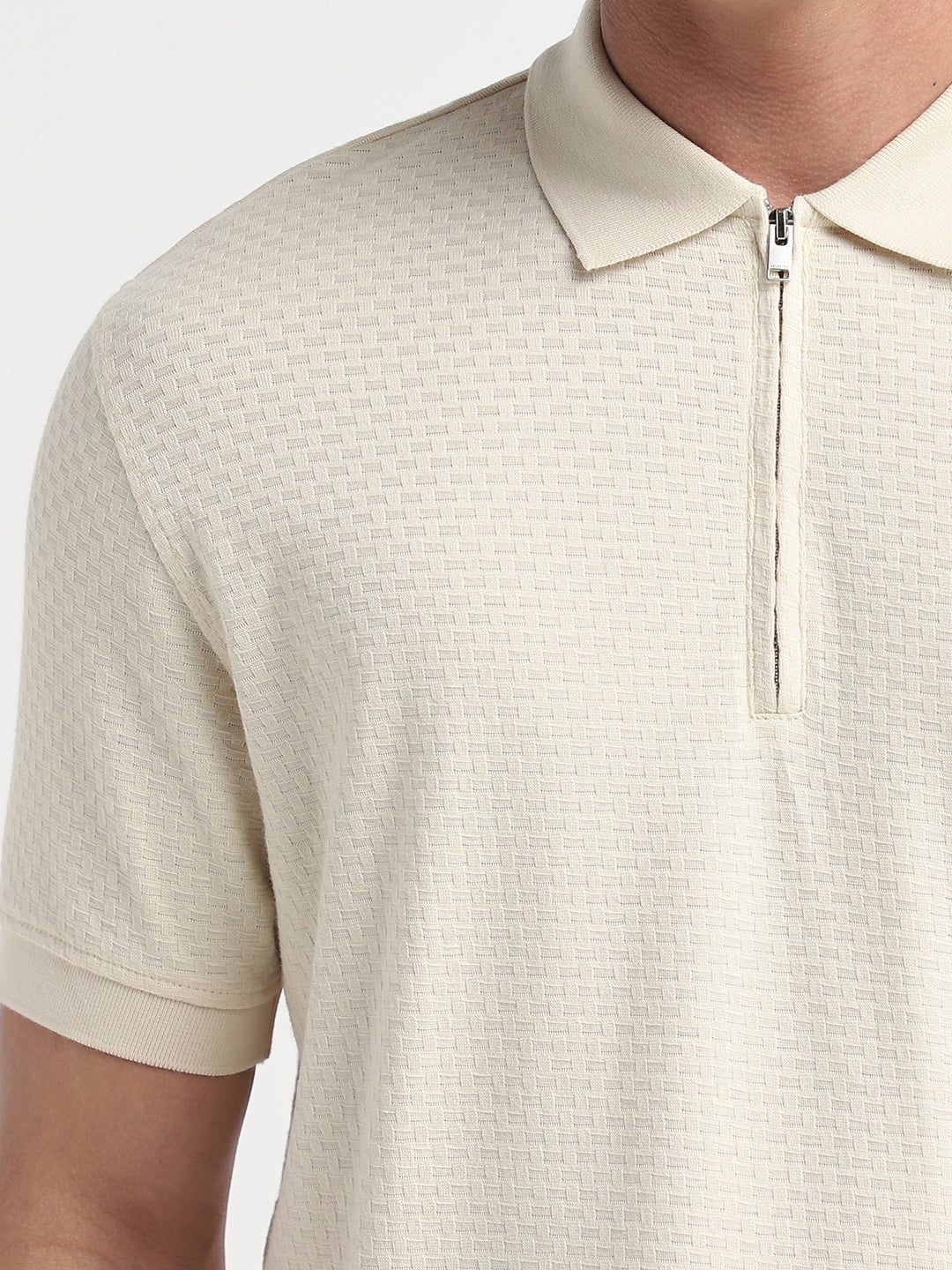 Organic Cotton Zip Polo - Light Beige