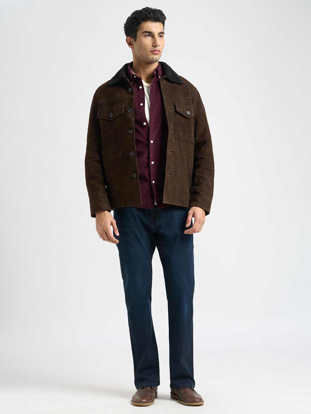 Button Down Collar Corduroy Shirt - Burgundy