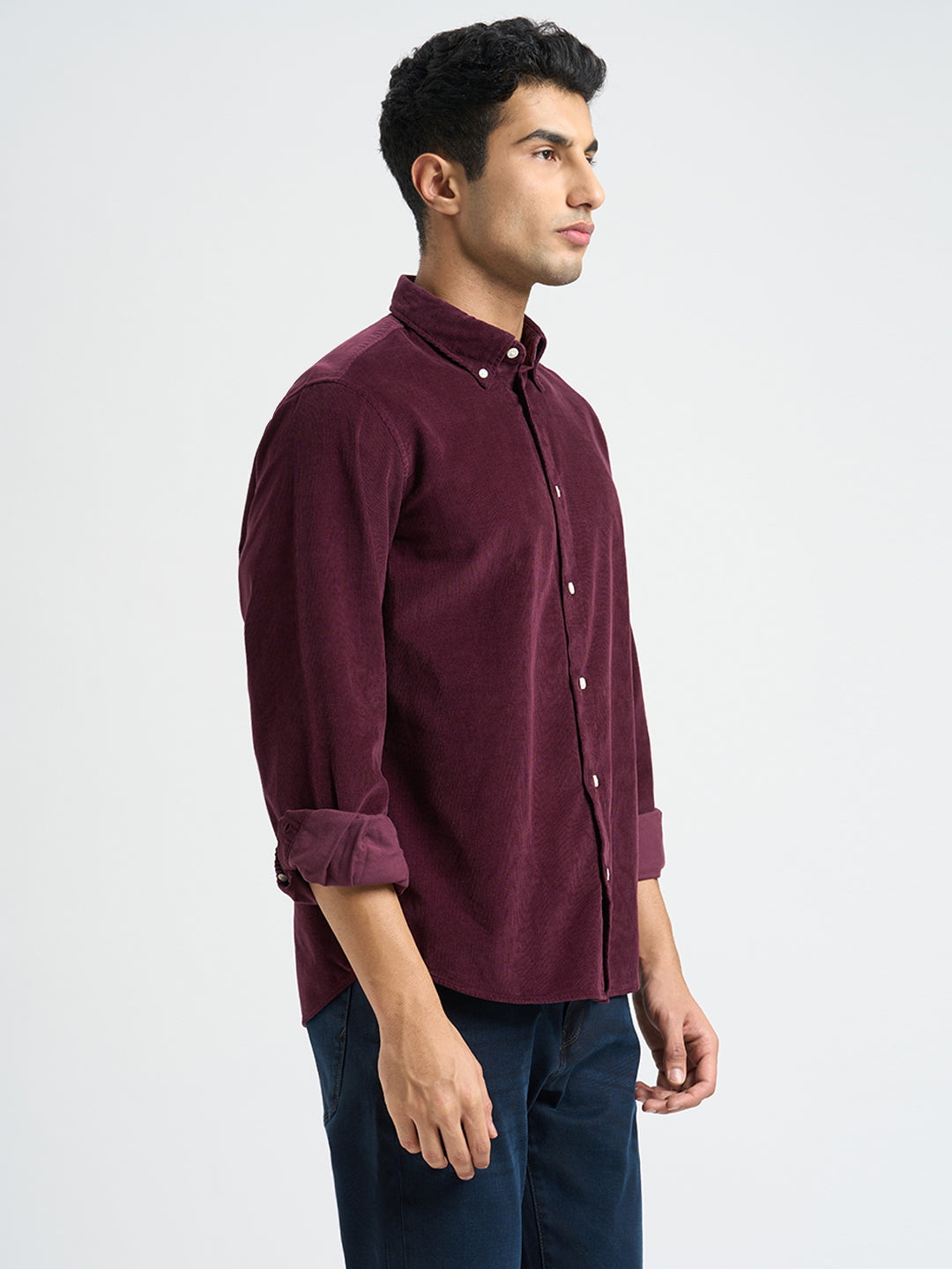 Button Down Collar Corduroy Shirt - Burgundy