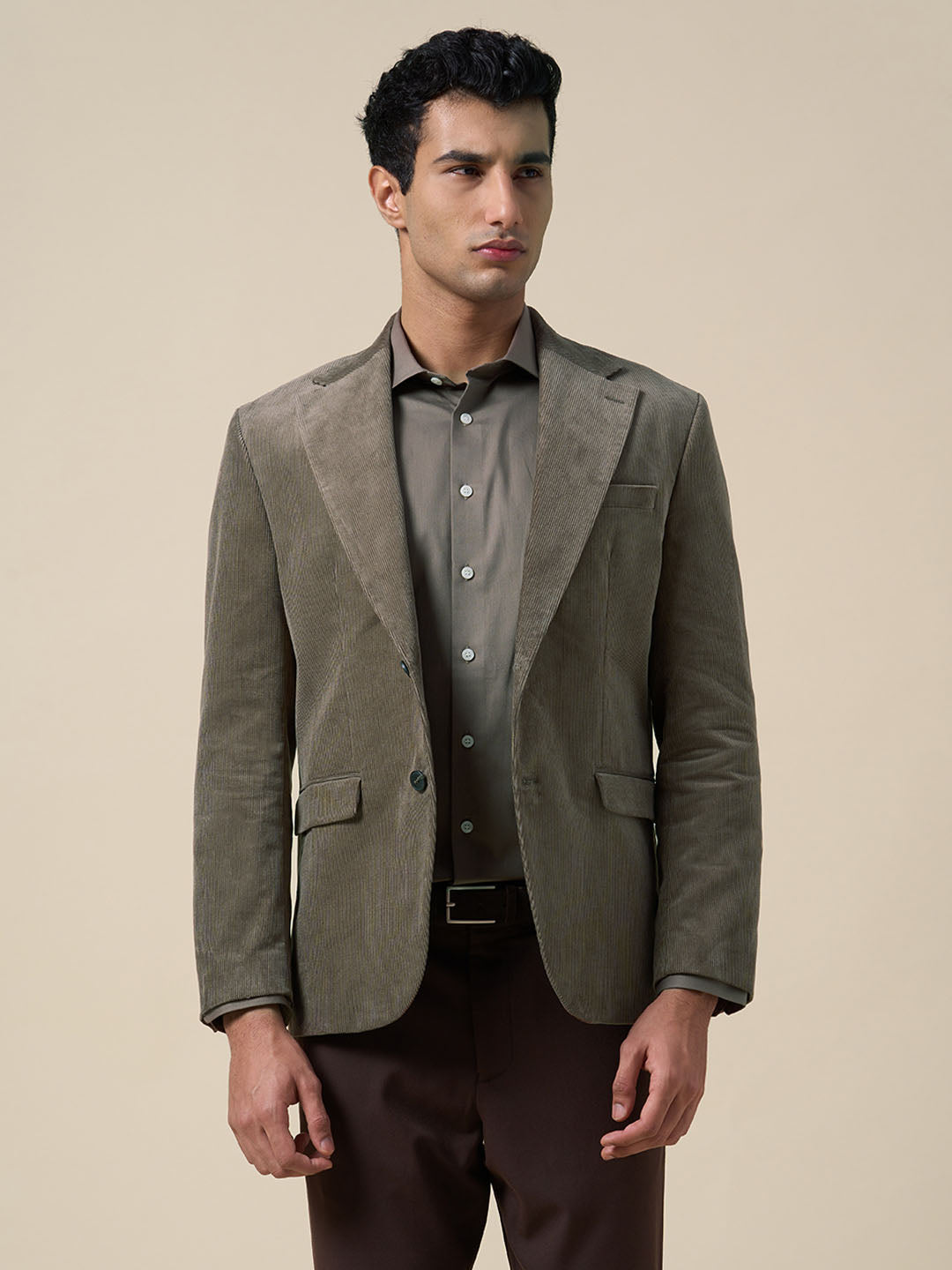 Regular Fit Corduroy Tailored Blazer - Brown