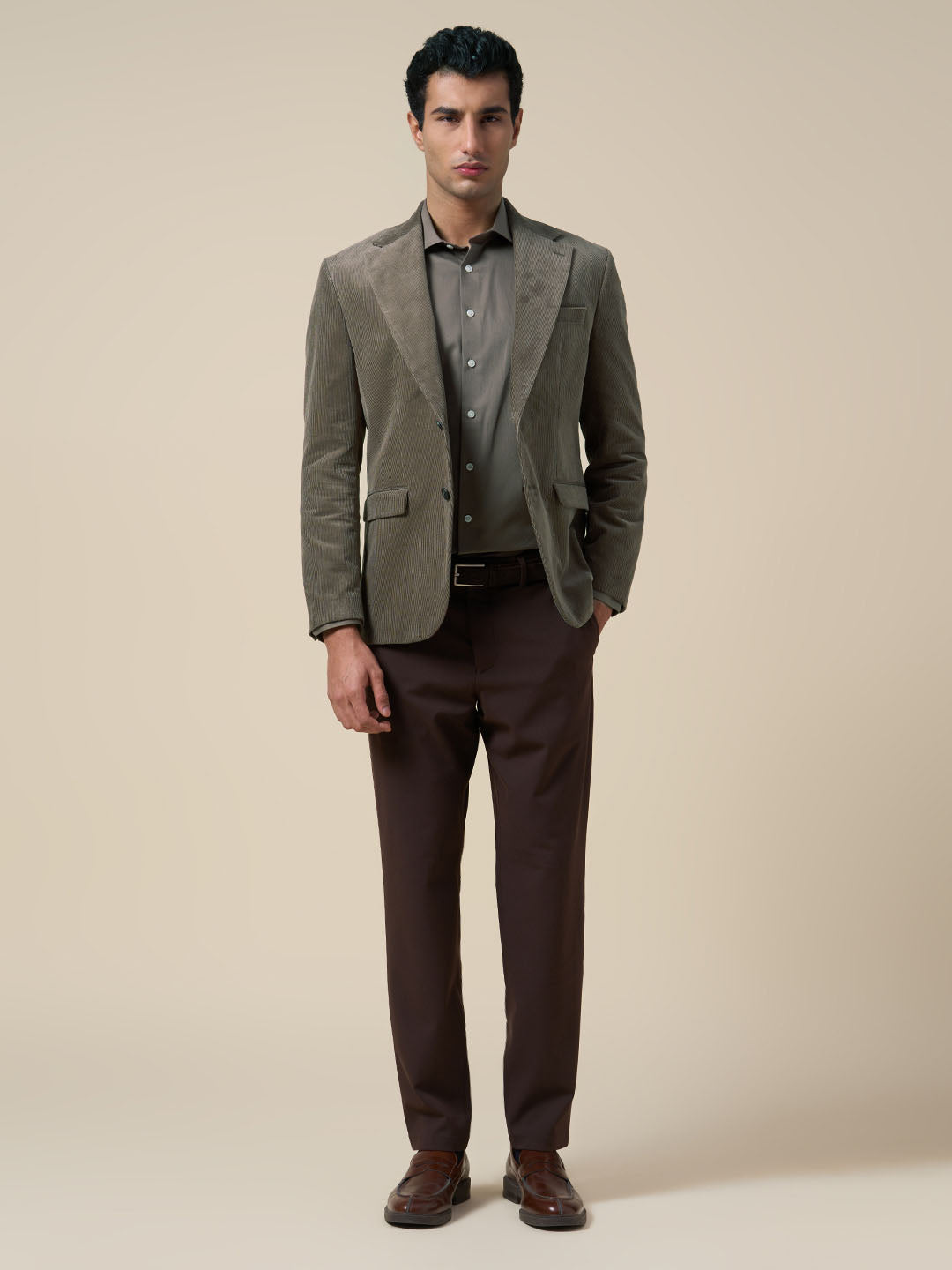 Regular Fit Corduroy Tailored Blazer - Brown