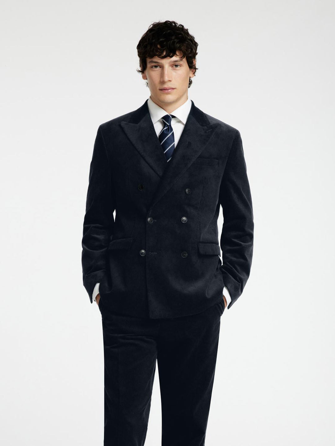 Regular Fit Corduroy Tailored Blazer - Deep Blue