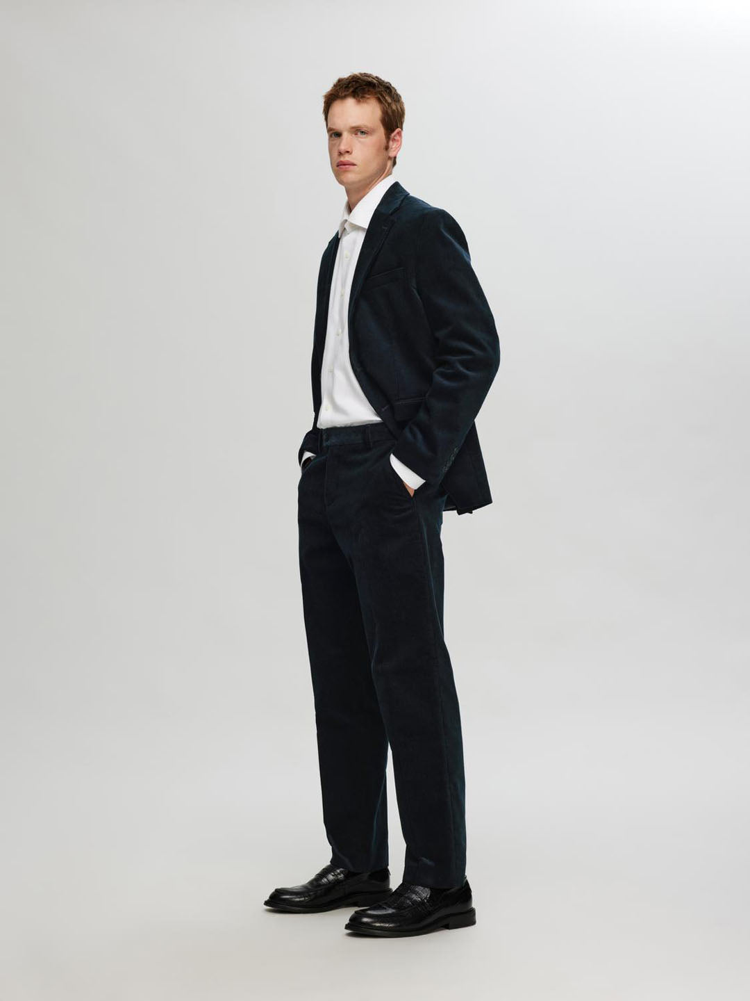 Regular Fit Corduroy Tailored Trousers - Deep Blue