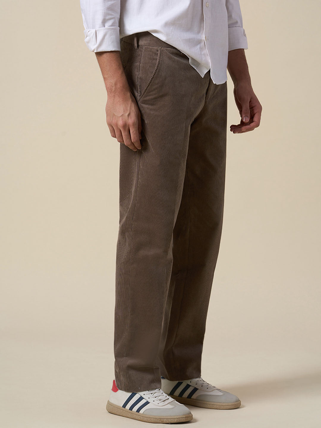 Regular Fit Corduroy Tailored Trousers - Brown