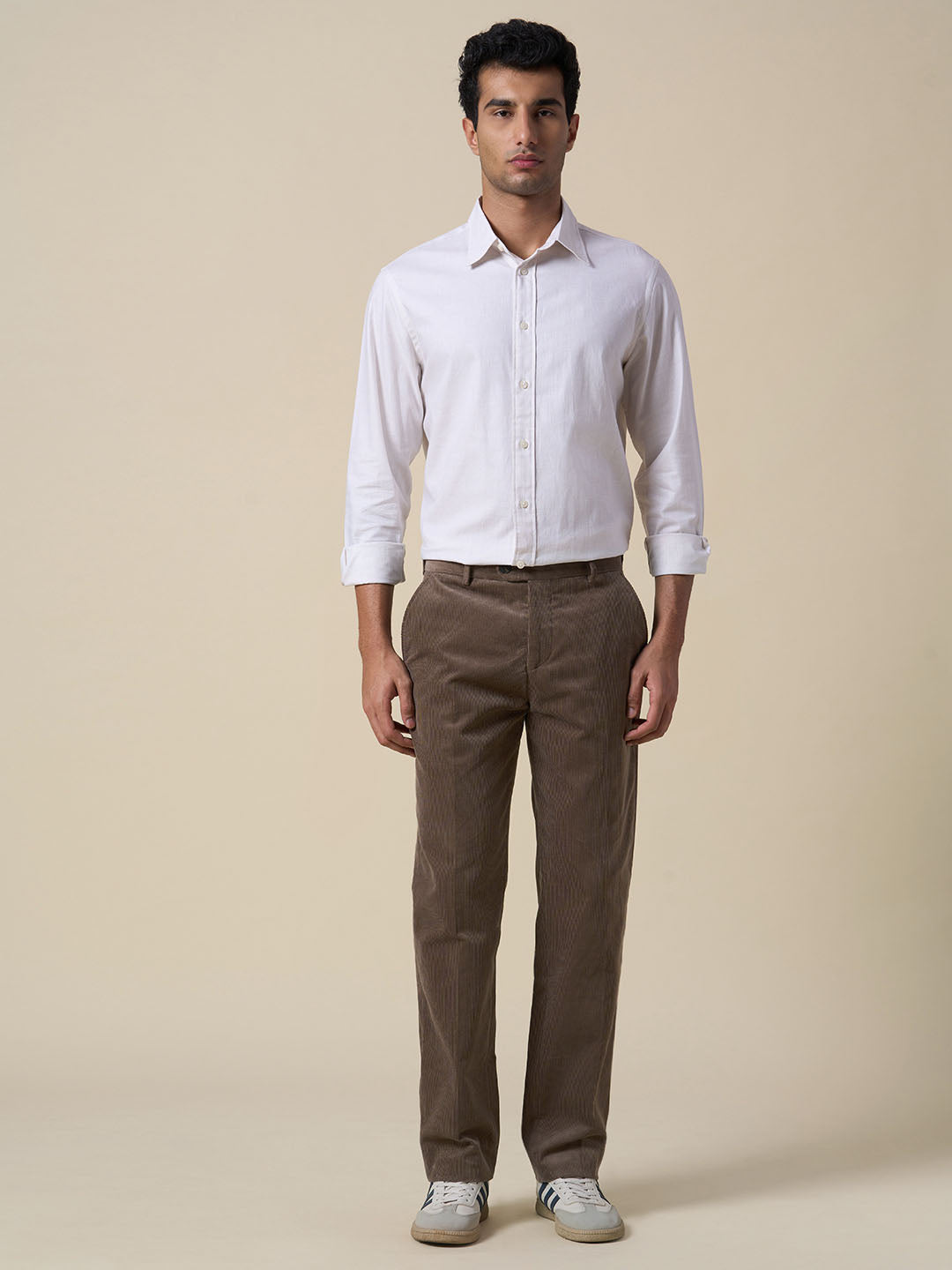 Regular Fit Corduroy Tailored Trousers - Brown