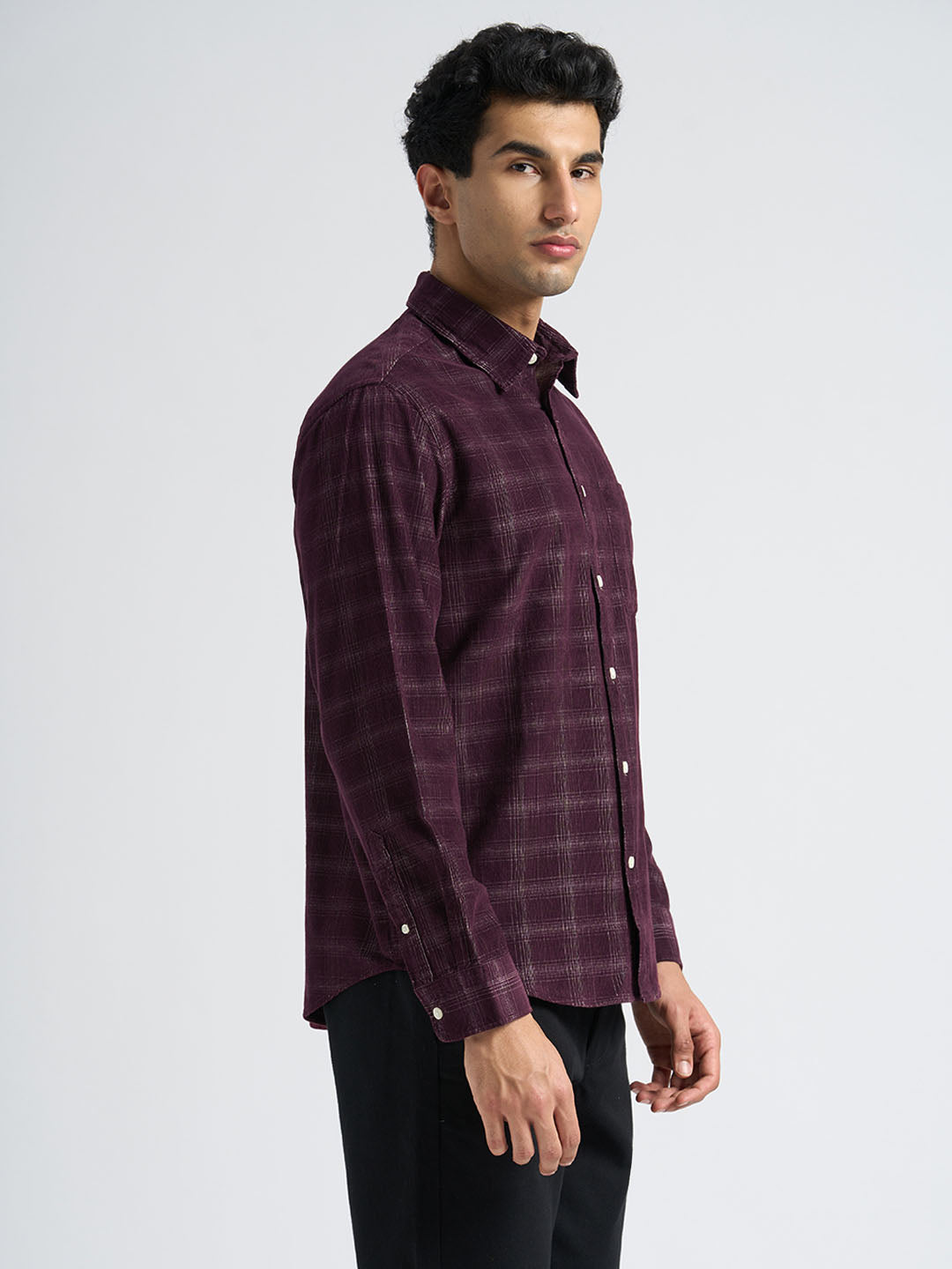 Corduroy Check Shirt - Maroon