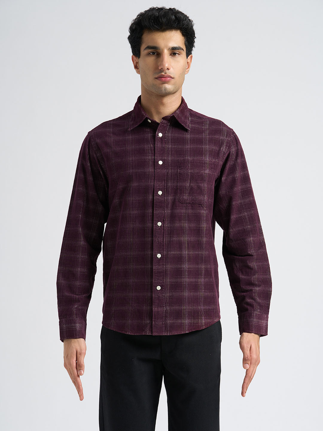 Corduroy Check Shirt - Maroon