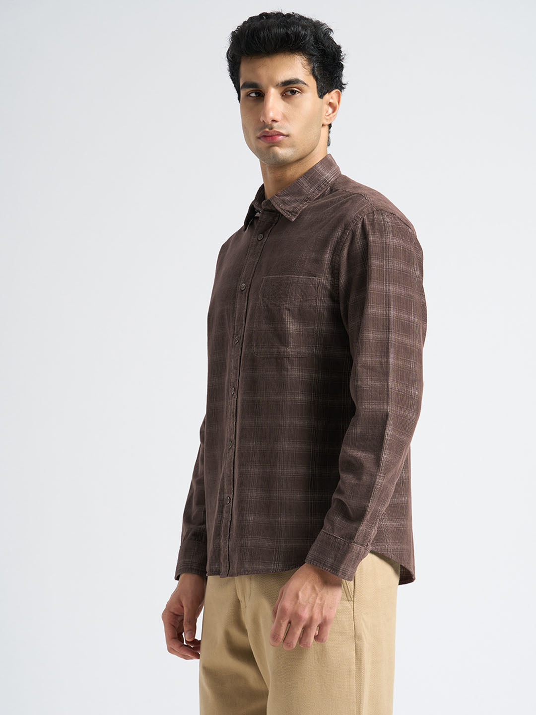 Corduroy Check Shirt - Brown