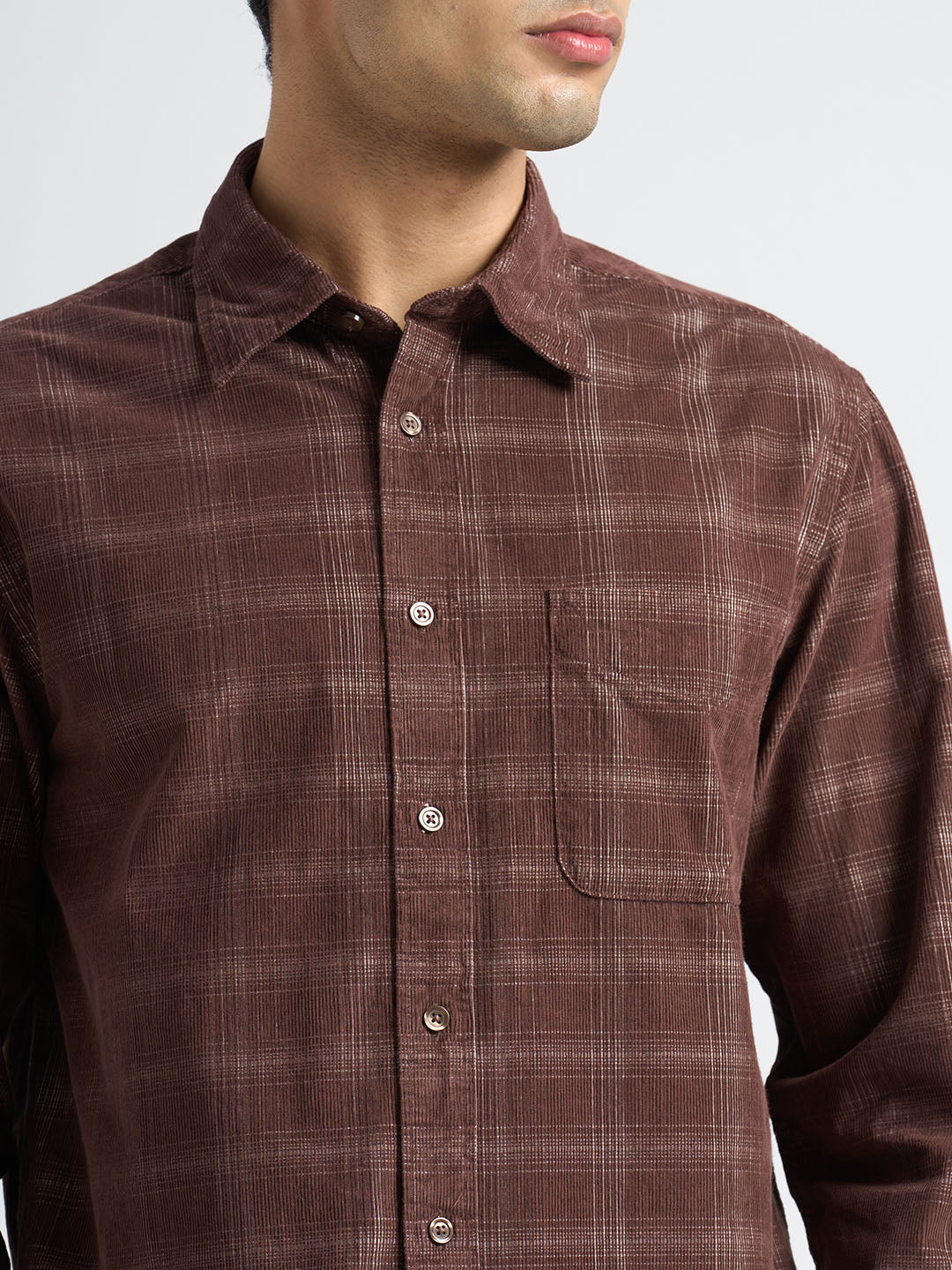 Corduroy Check Shirt - Brown