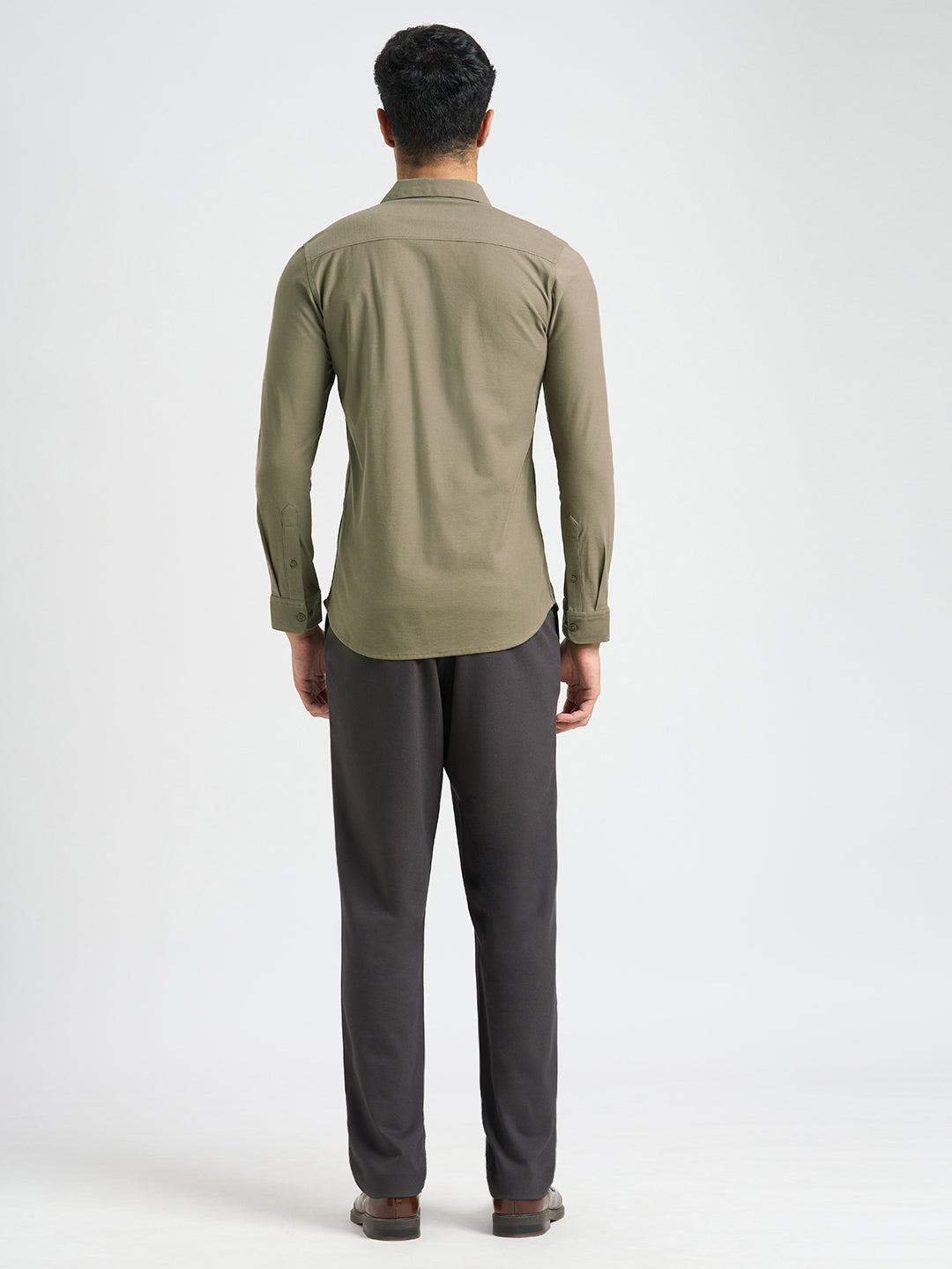 Knitted Full Sleeves Shirt - Brown