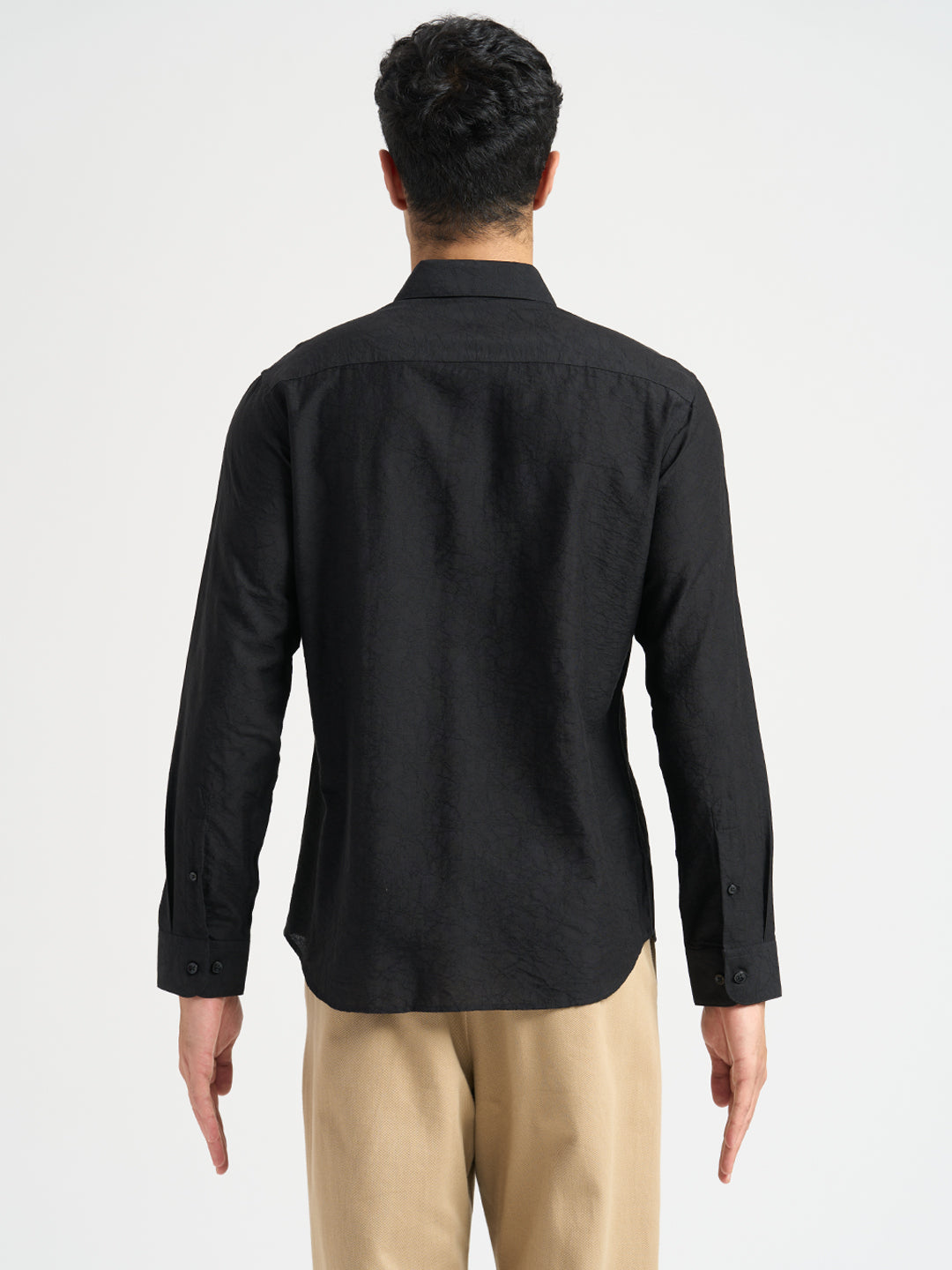 Structured Spread Collar Shirt- Black