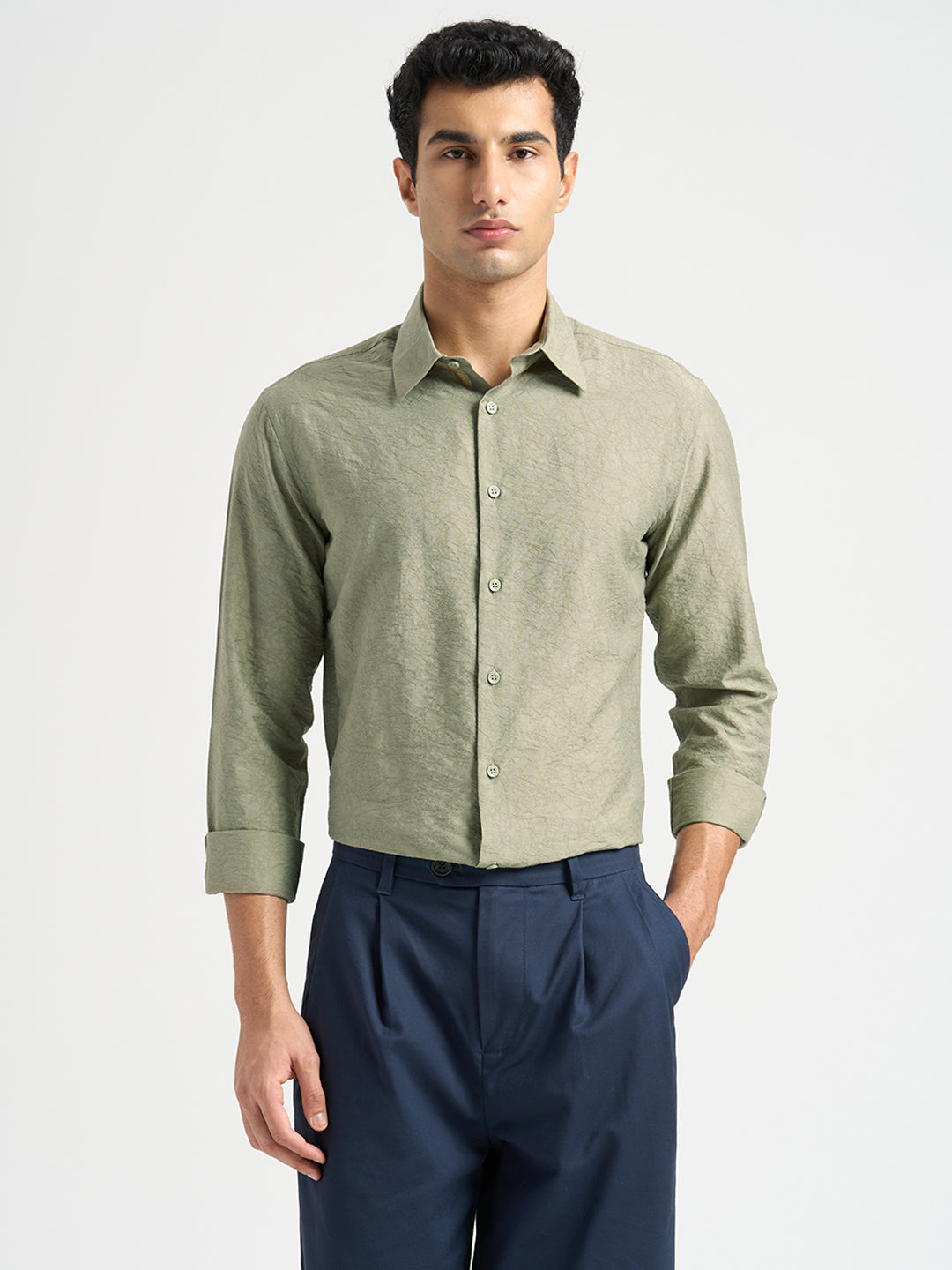 Buy Structured Spread Collar Shirt - Green for Men Online