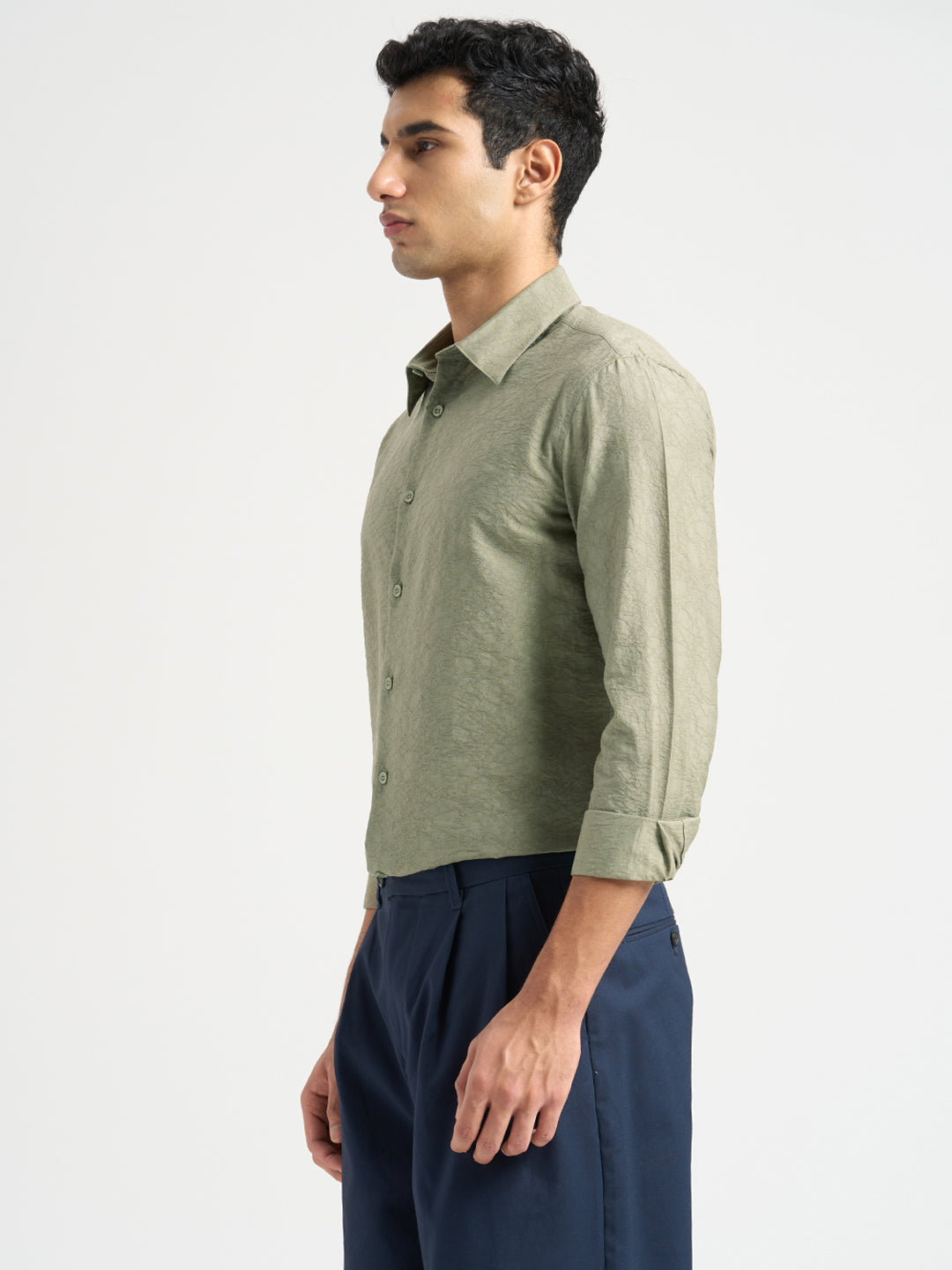 Structured Spread Collar Shirt - Green