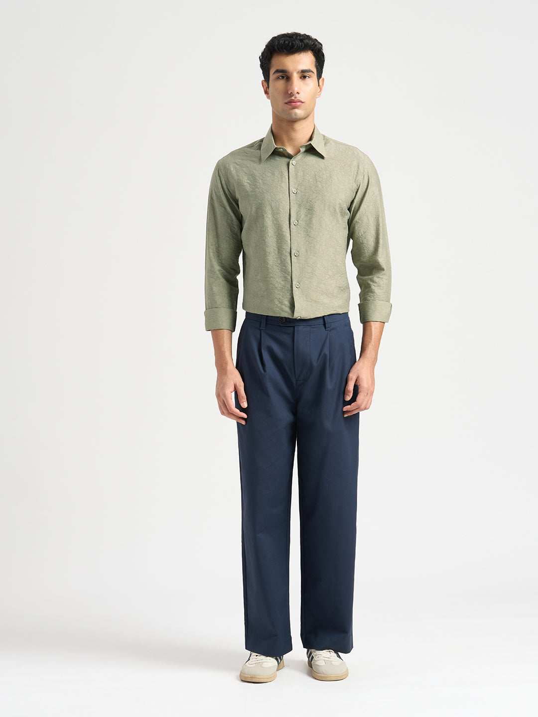 Structured Spread Collar Shirt - Green