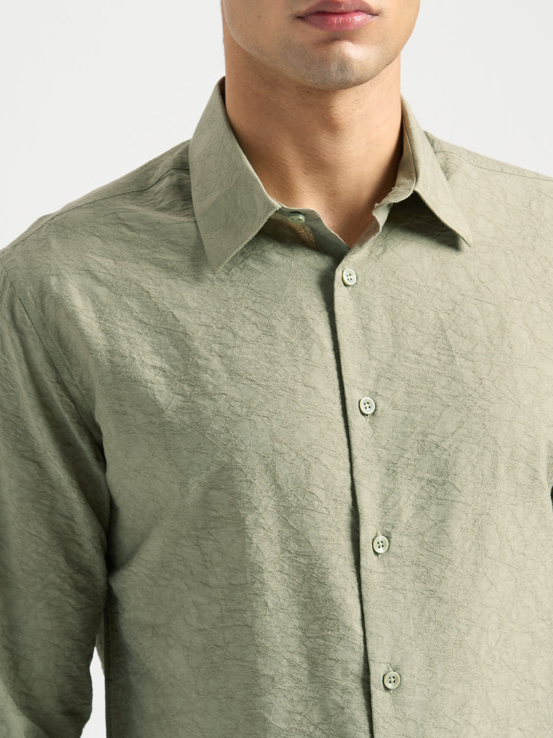 Structured Spread Collar Shirt - Green