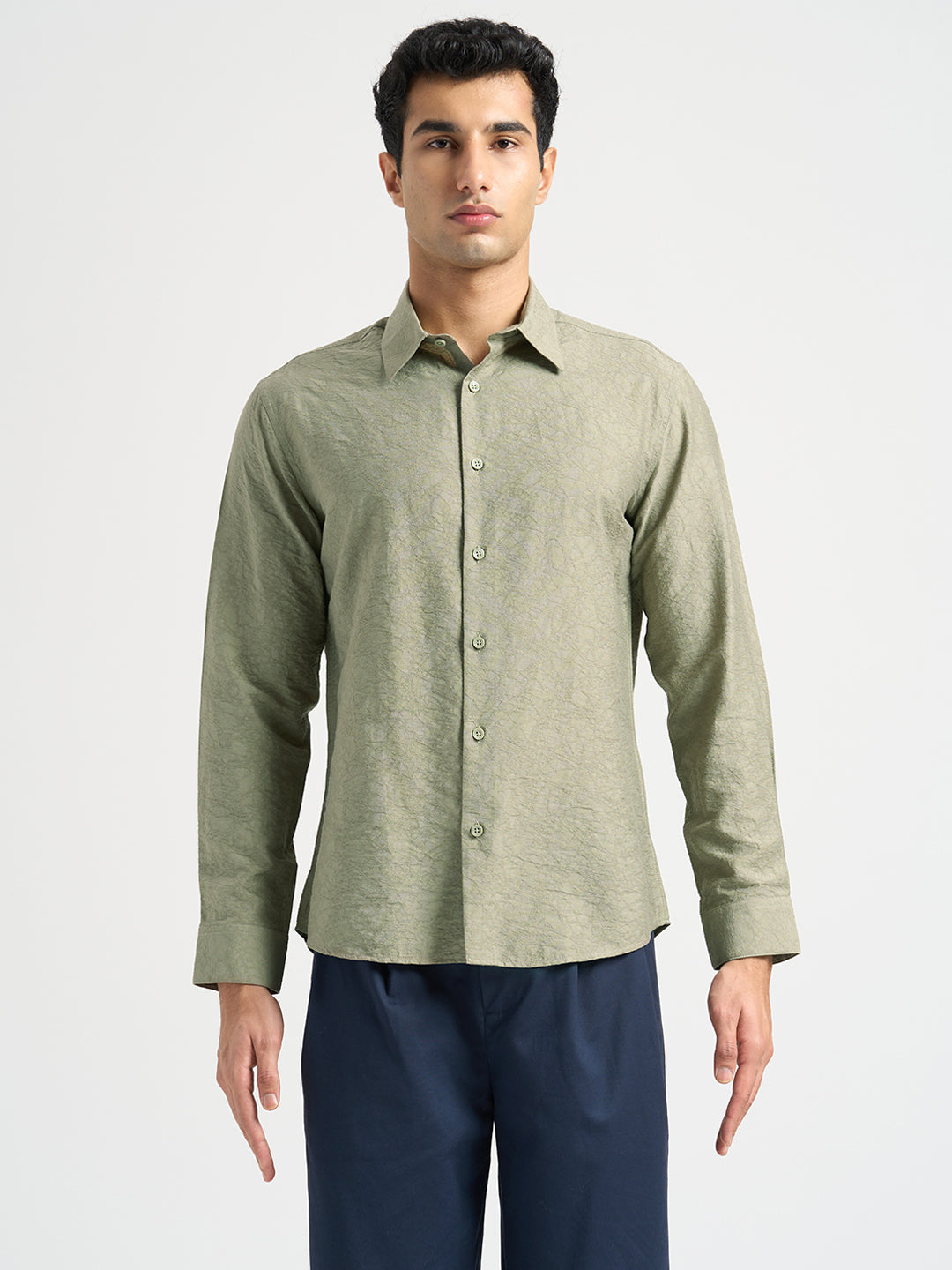 Structured Spread Collar Shirt - Green