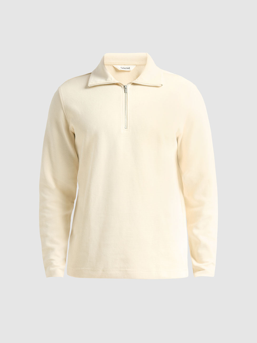 Cotton Blend Zipped Sweatshirt - Beige