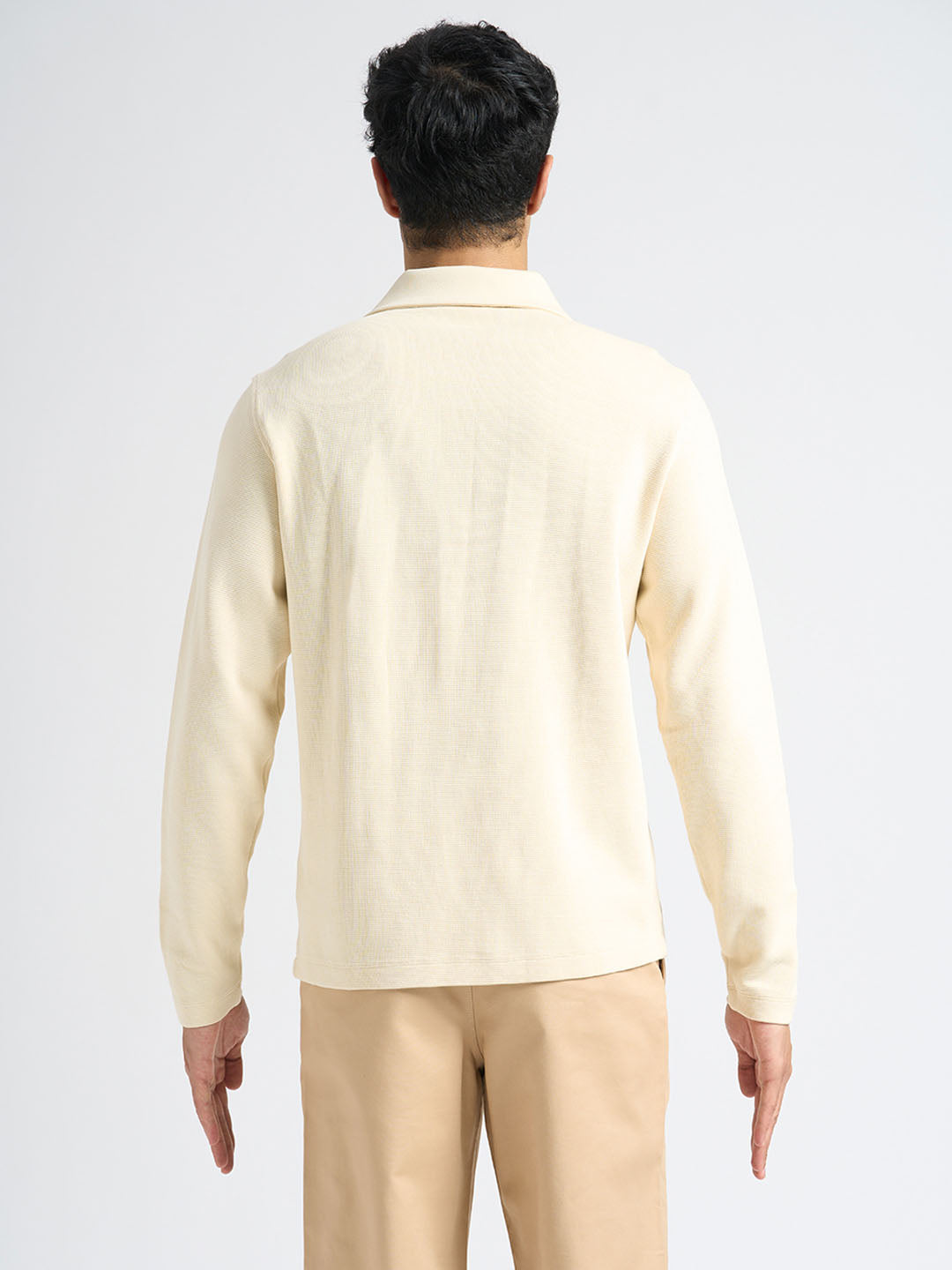 Cotton Blend Zipped Sweatshirt - Beige