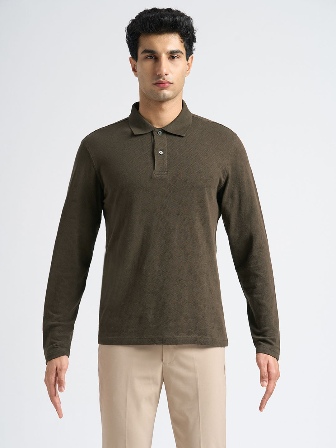 Organic Cotton Jacquard Polo - Dark Brown