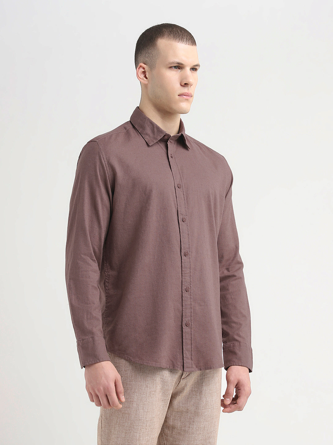 Linen Blend Regular Fit Shirt - Brown