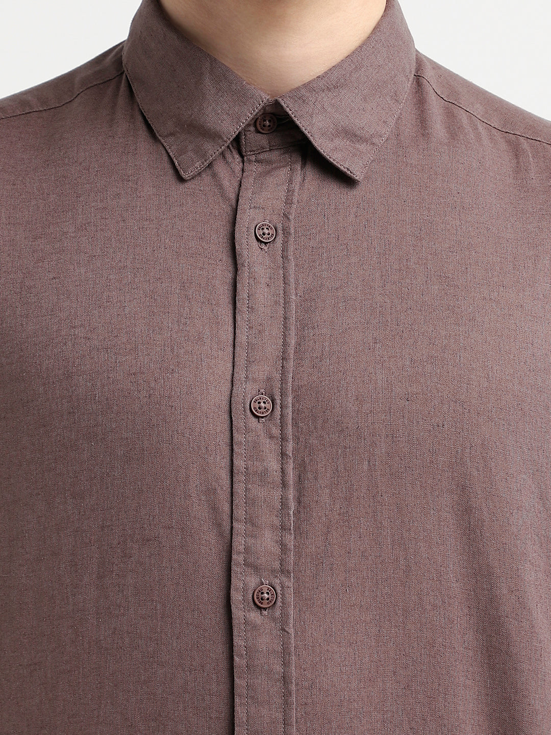 Linen Blend Regular Fit Shirt - Brown