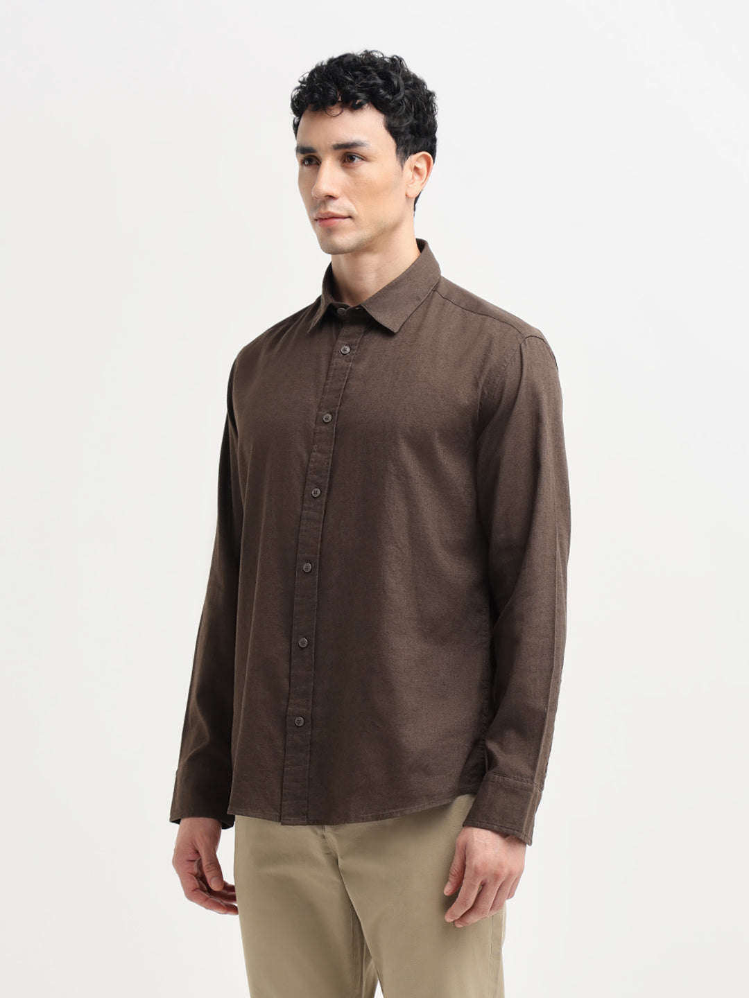 Dark Brown Linen Blend Shirt