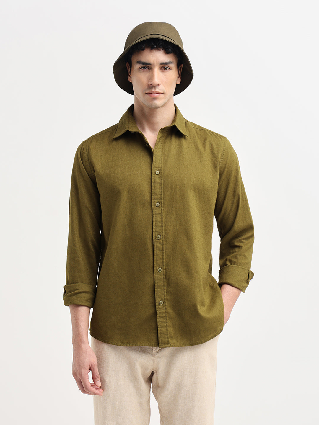 Green Linen Blend Shirt