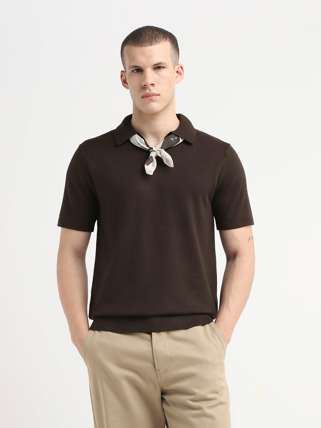 トップス BoTT MARLED KNIT POLO / BROWN BoTT / MARLED KNIT POLO / BROWN | Sophomore