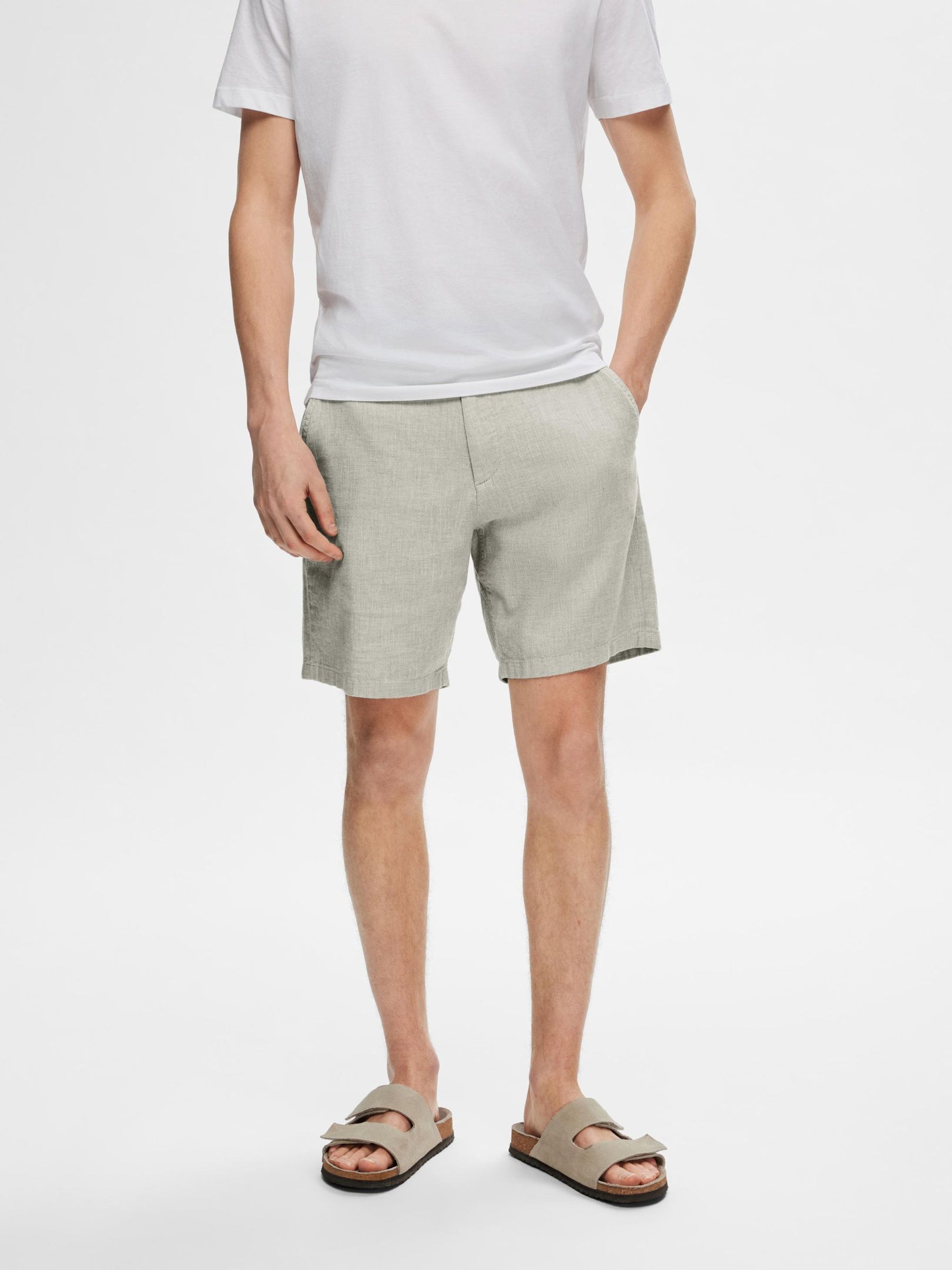 Mid Rise Linen Blend Shorts