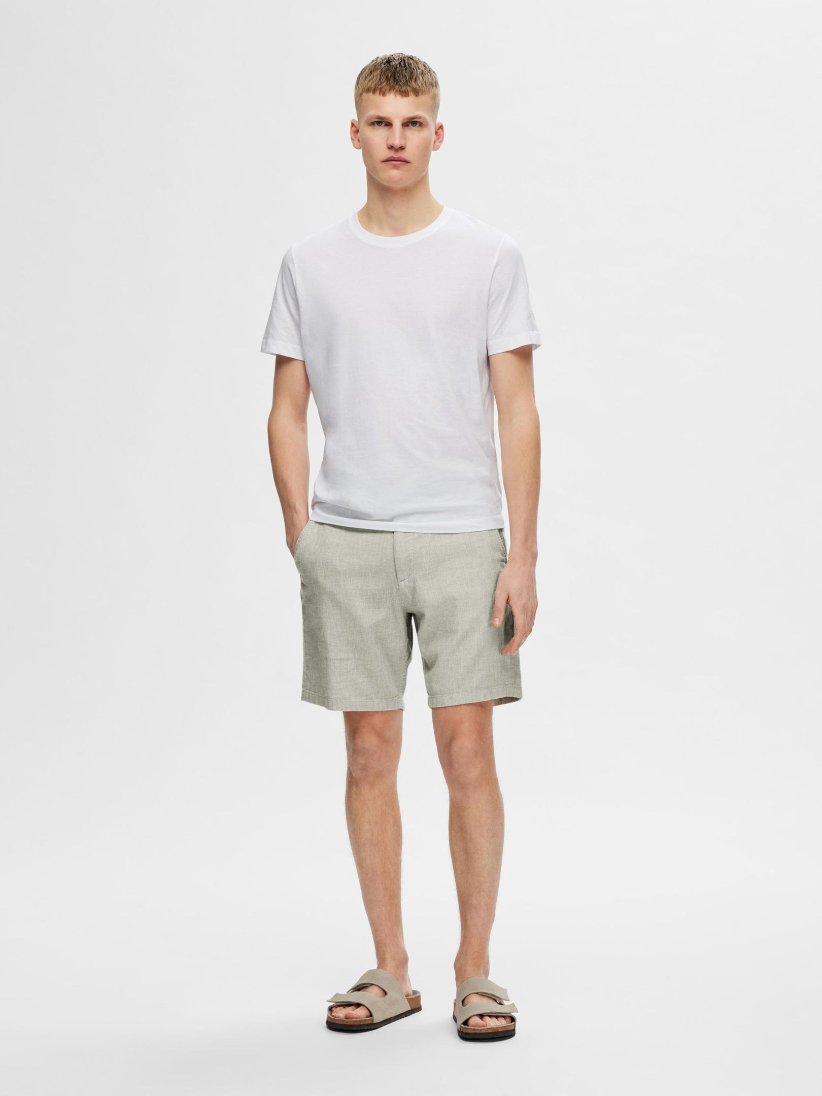 Mid Rise Linen Blend Shorts