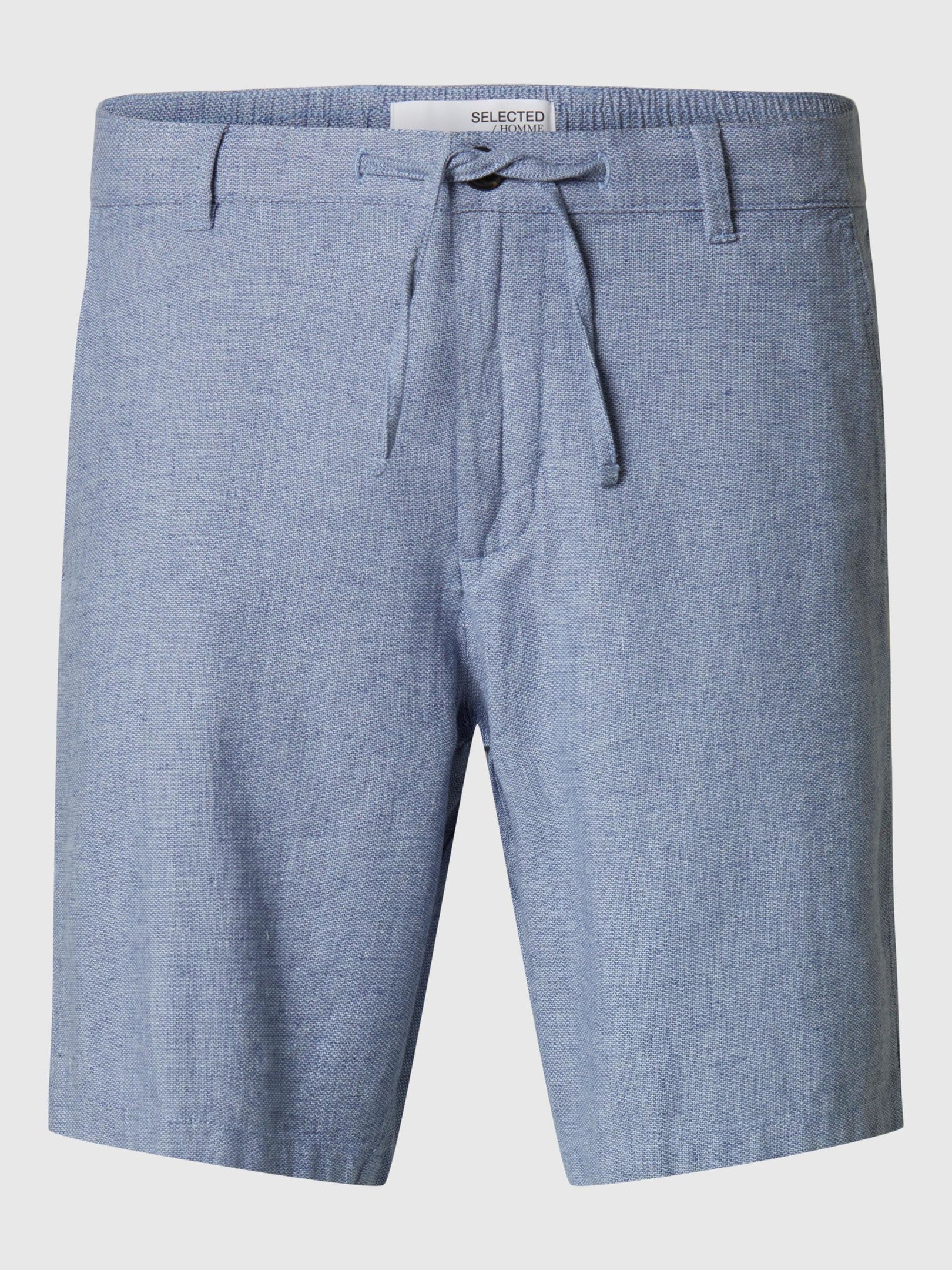 Blue Mid Rise Linen Blend Shorts