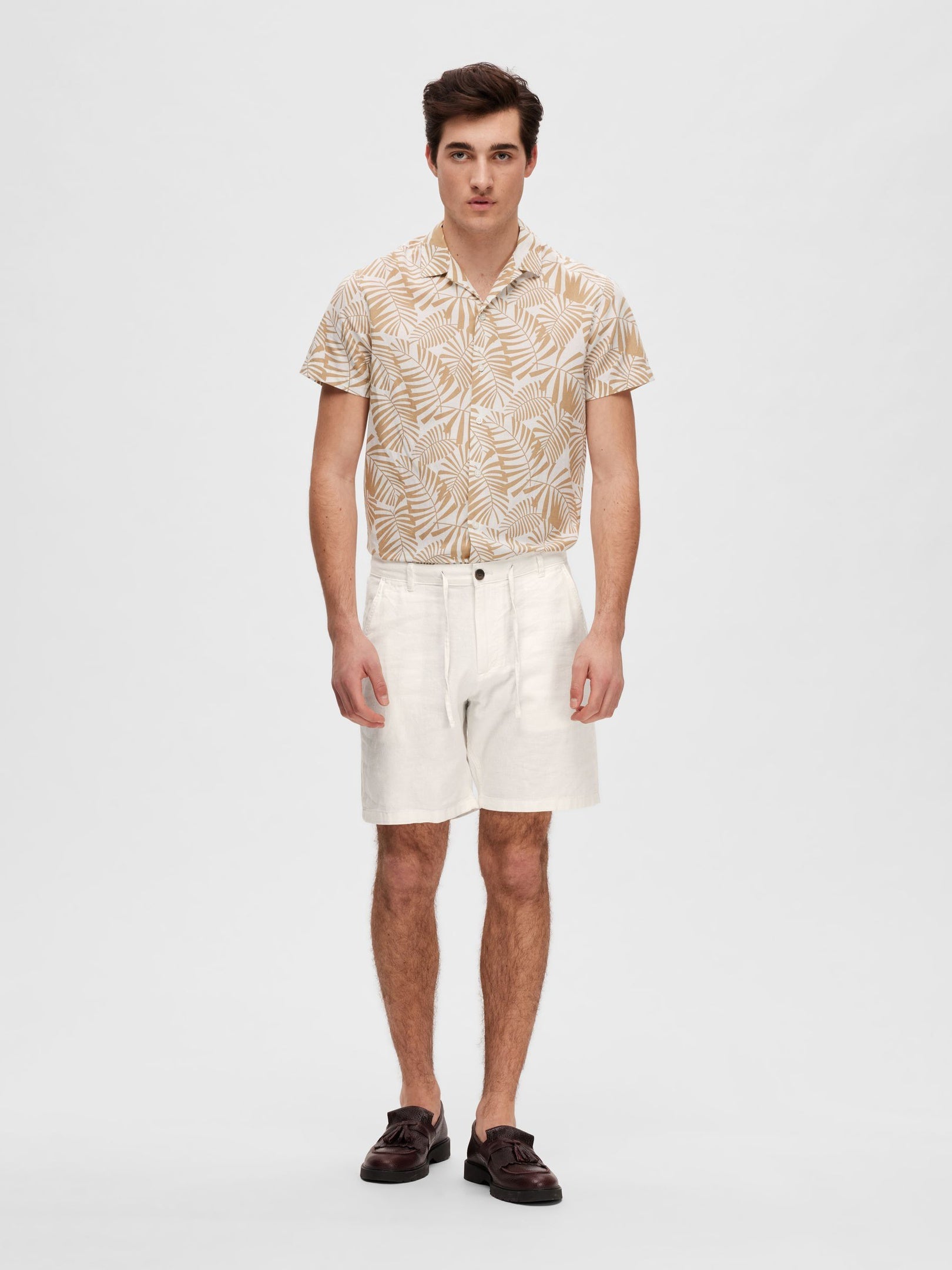 White Mid Rise Linen Blend Shorts