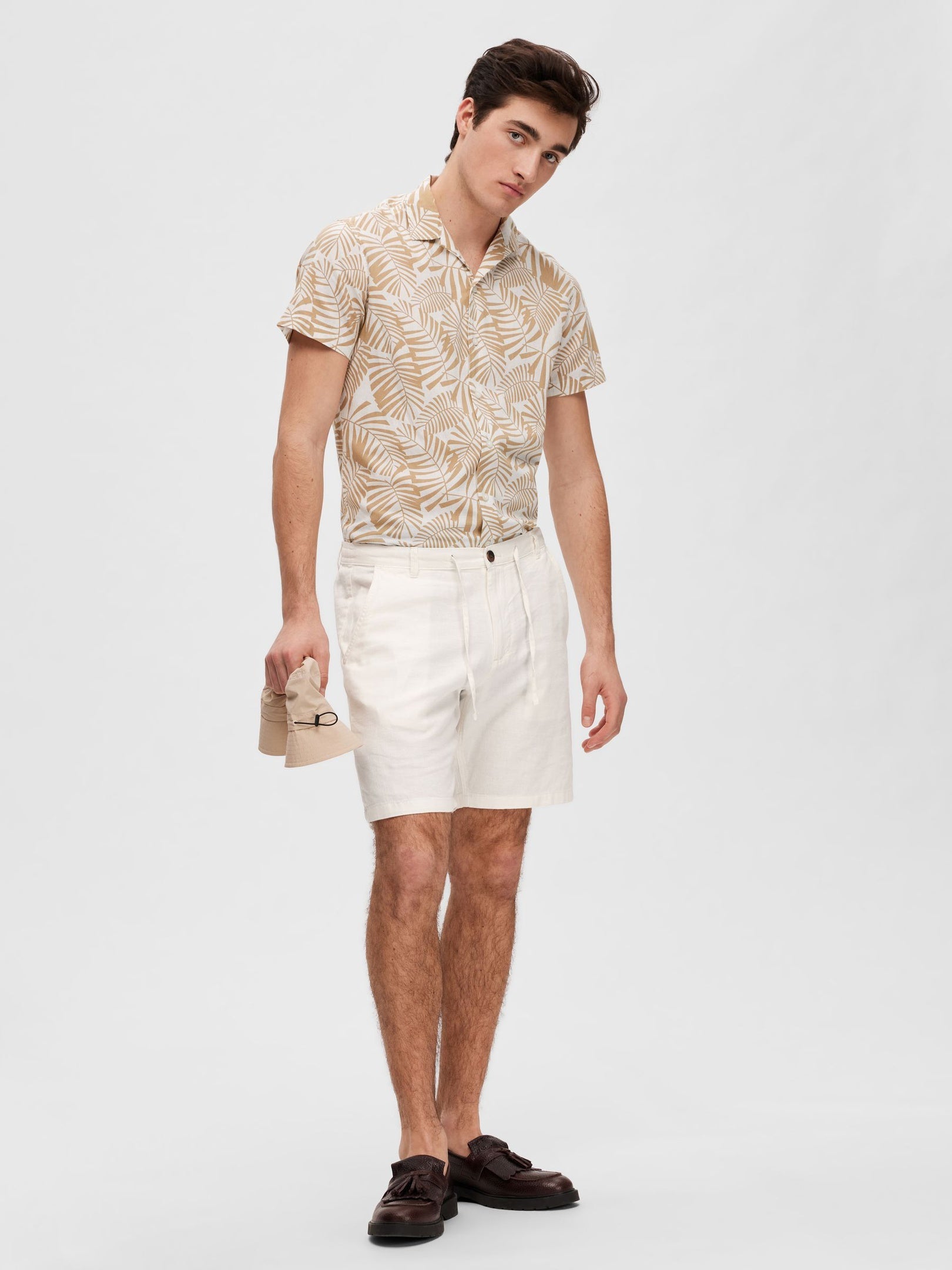 White Mid Rise Linen Blend Shorts