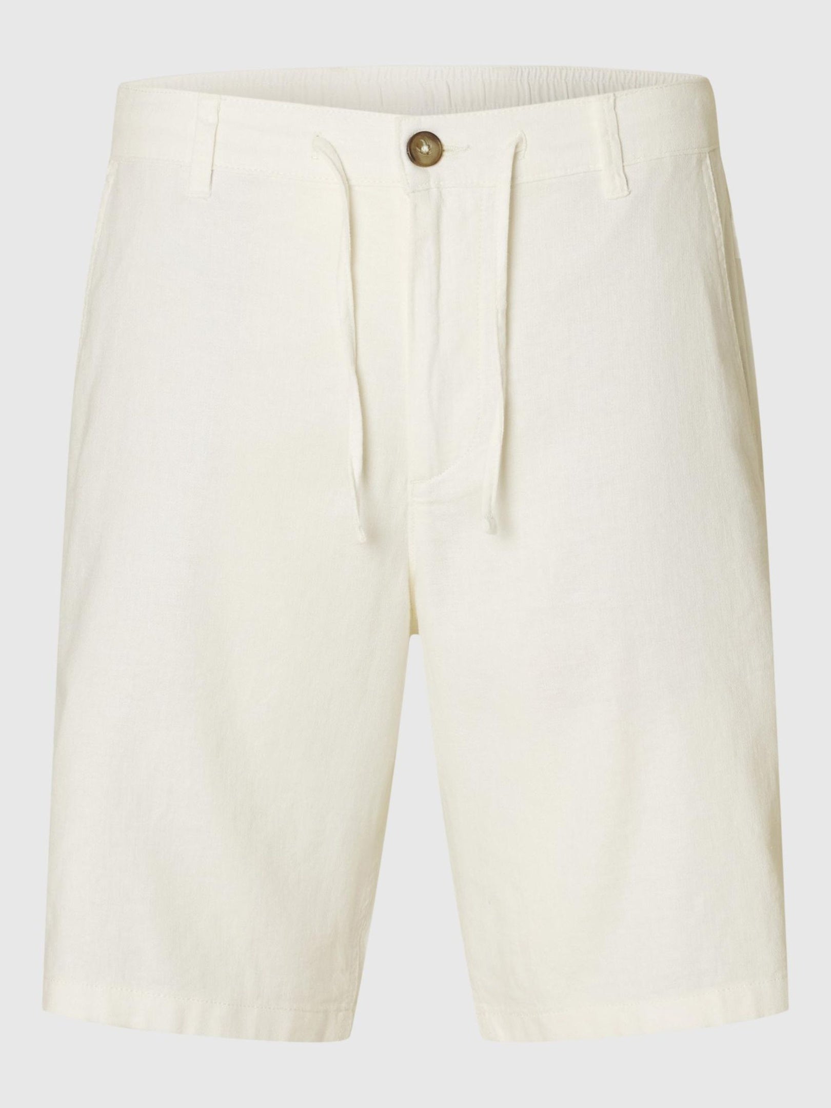 White Mid Rise Linen Blend Shorts