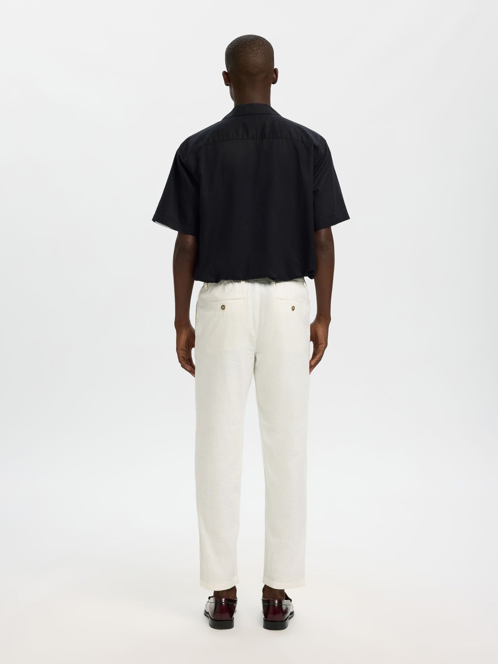 White Slim Fit Linen Blend Pants