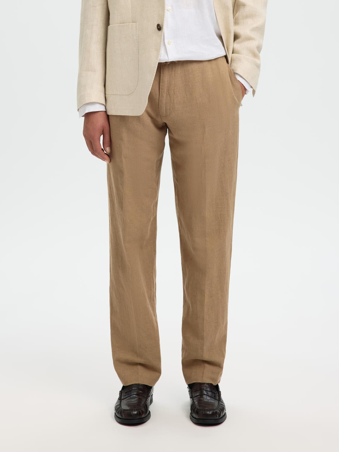 Brown Linen Straight Fit Pants
