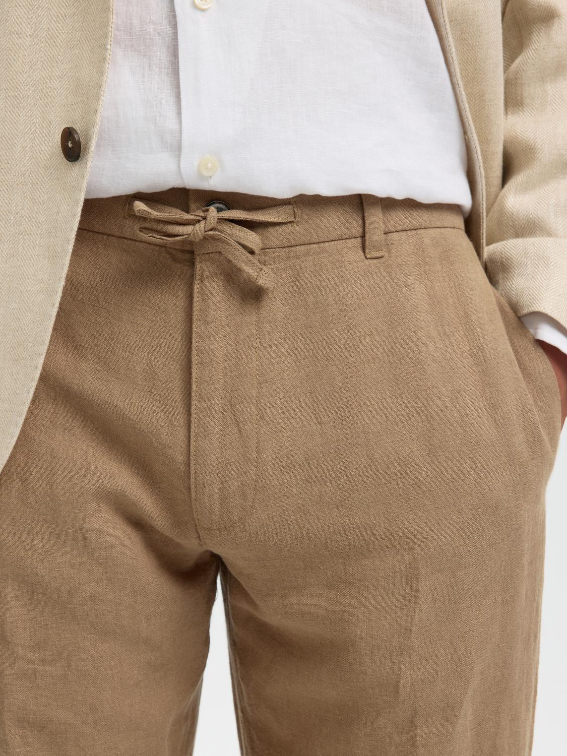 Brown Linen Straight Fit Pants