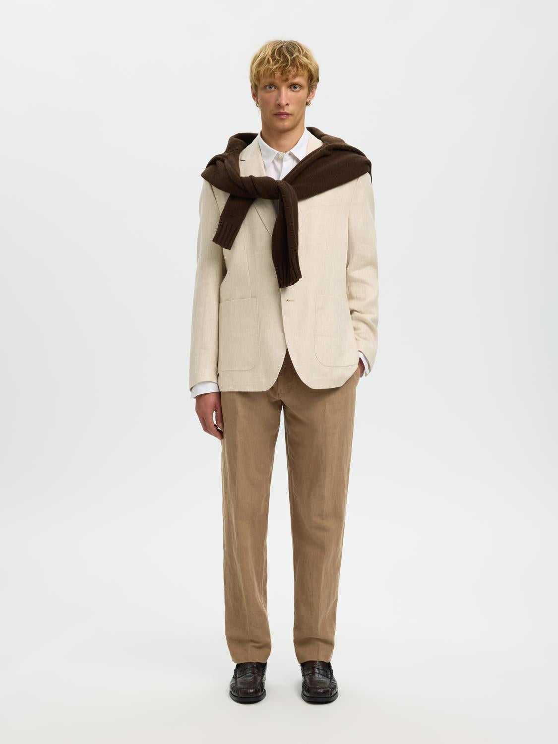 Brown Linen Straight Fit Pants