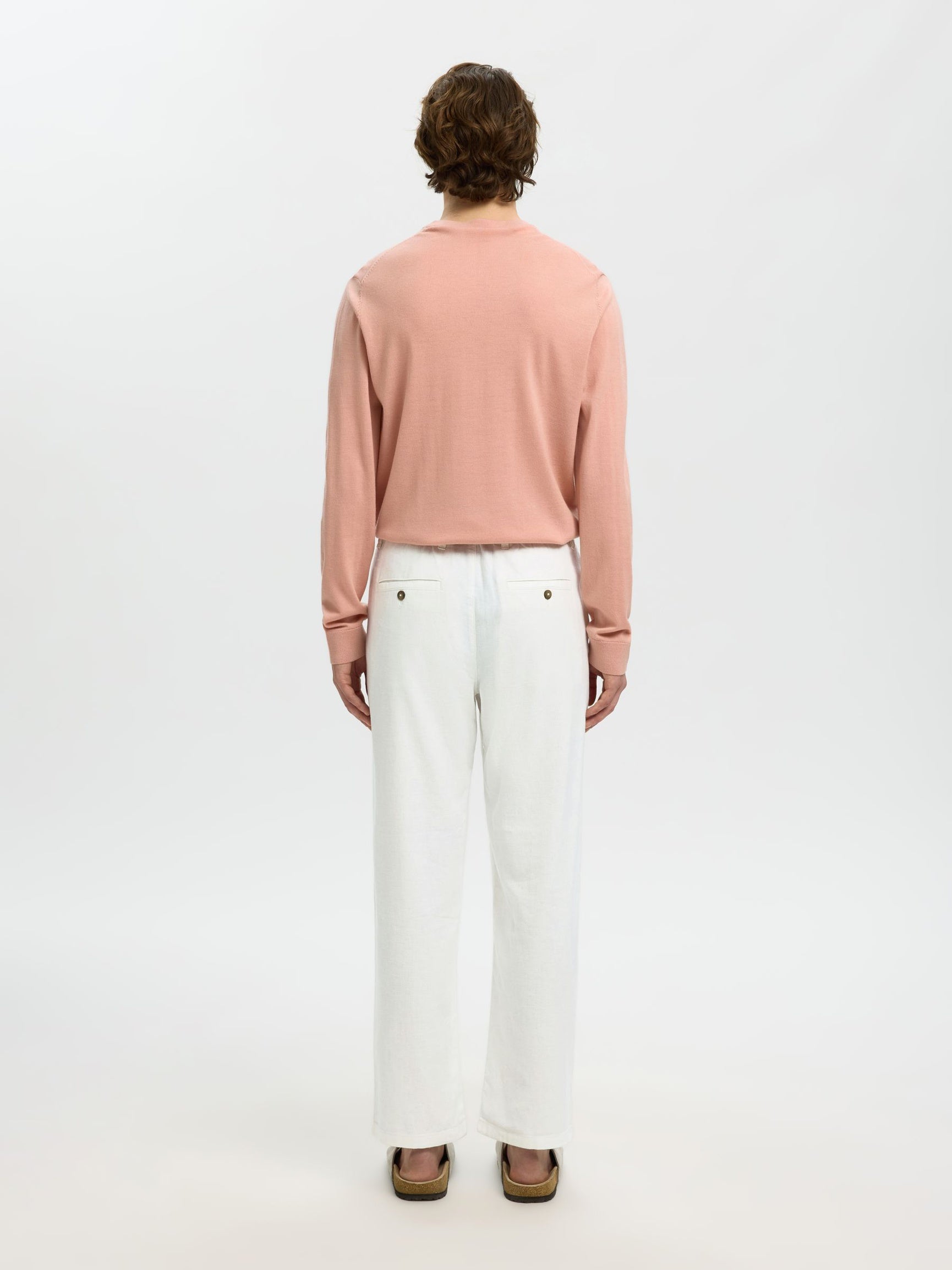 White Loose Fit Linen Blend Pants