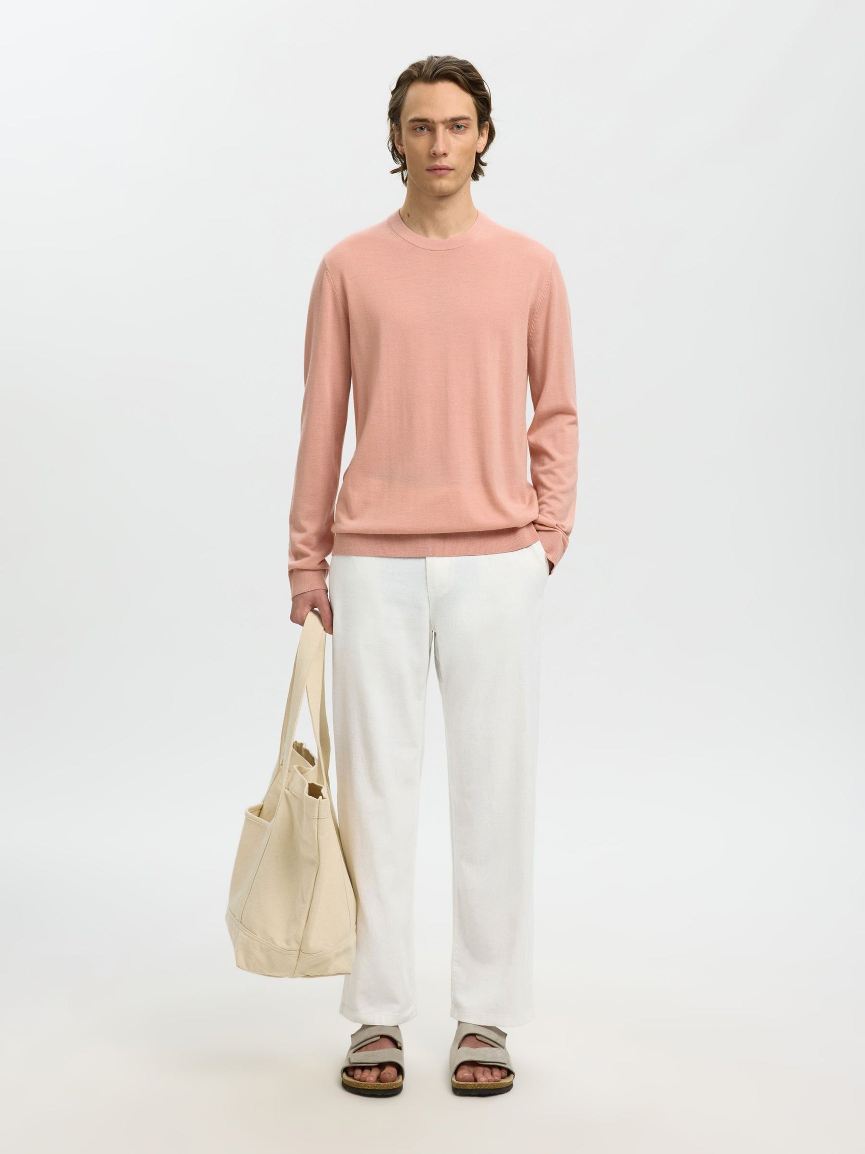 White Loose Fit Linen Blend Pants