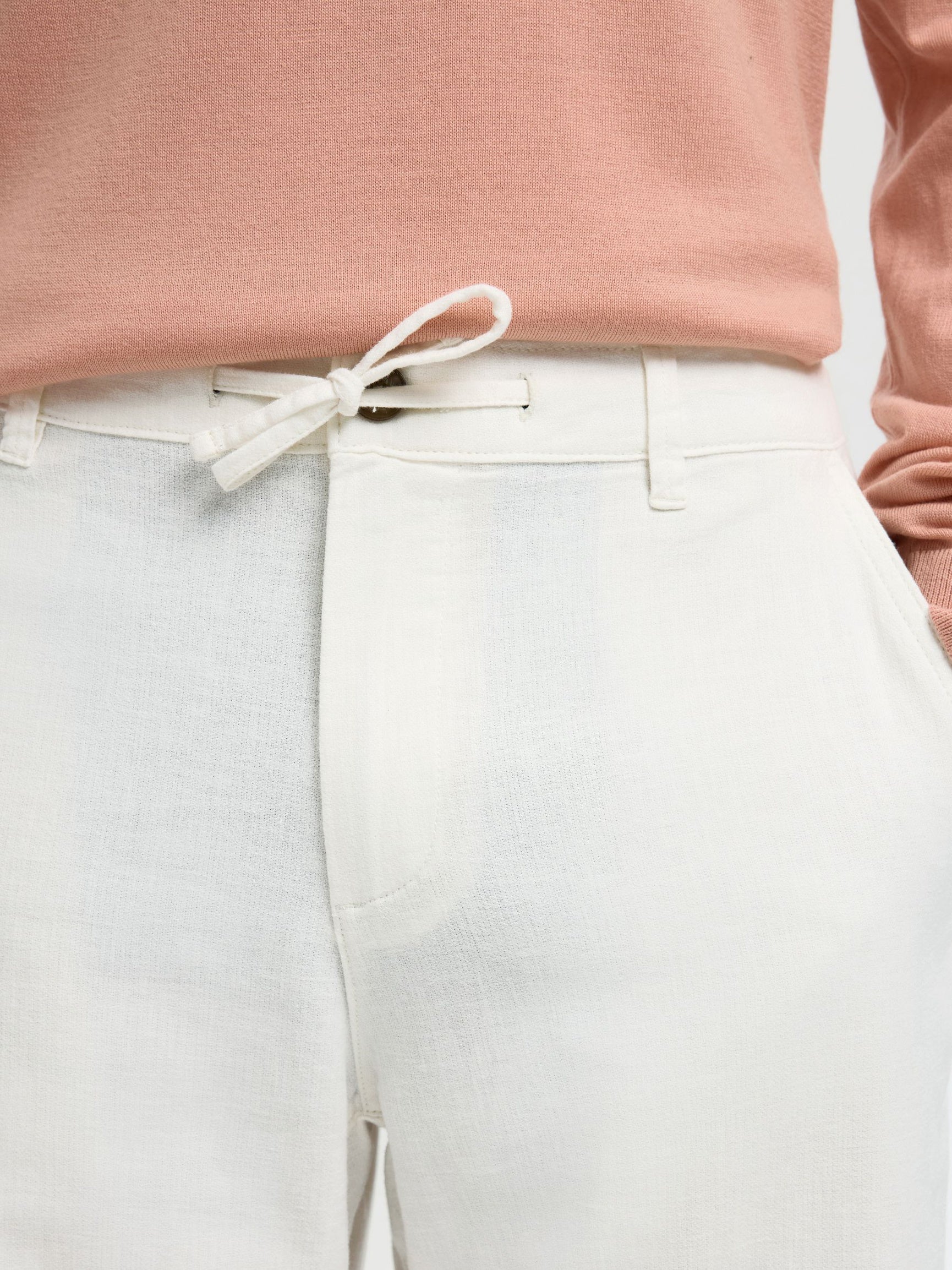 White Loose Fit Linen Blend Pants