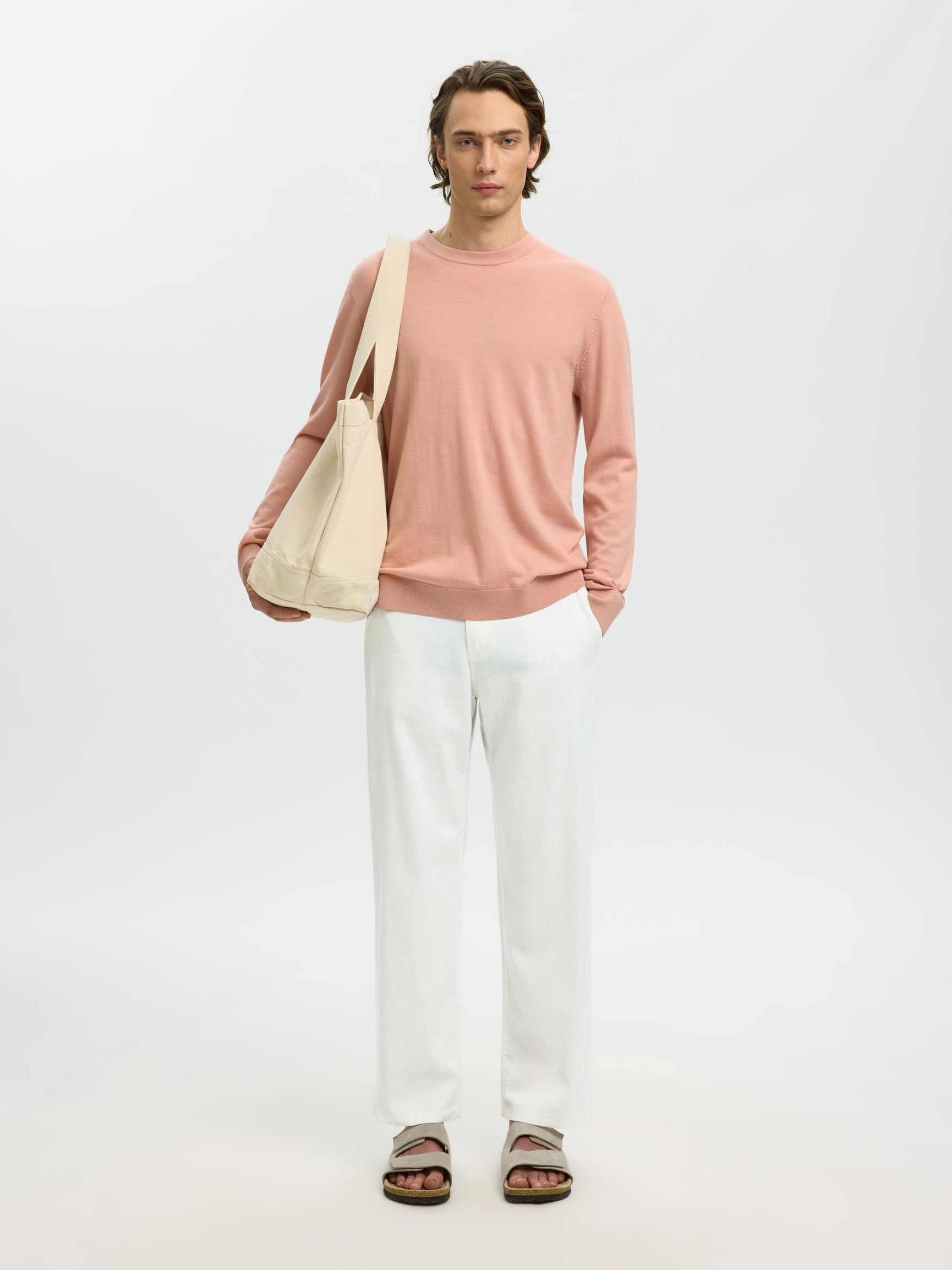 White Loose Fit Linen Blend Pants