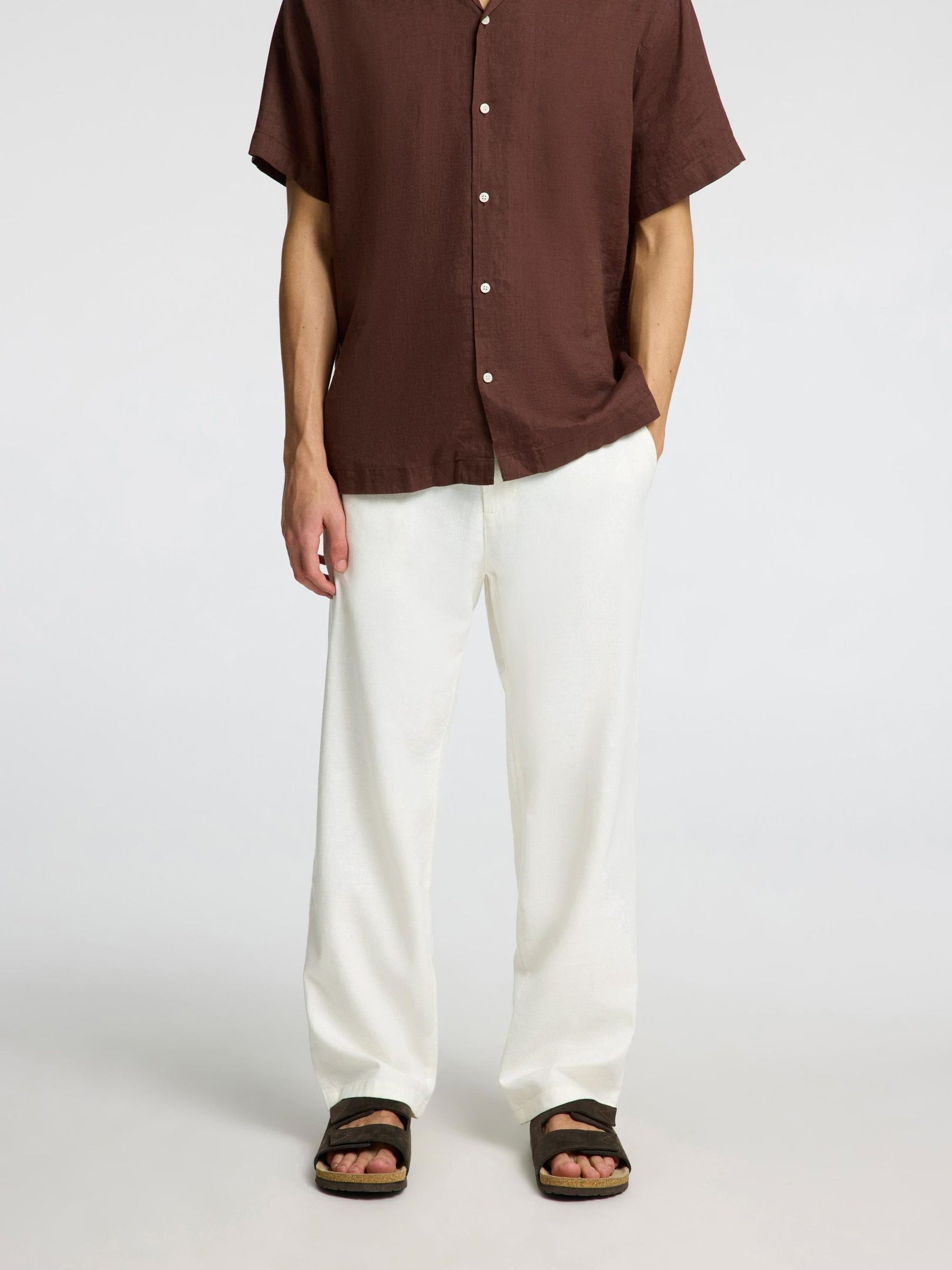 White Loose Fit Linen Blend Pants