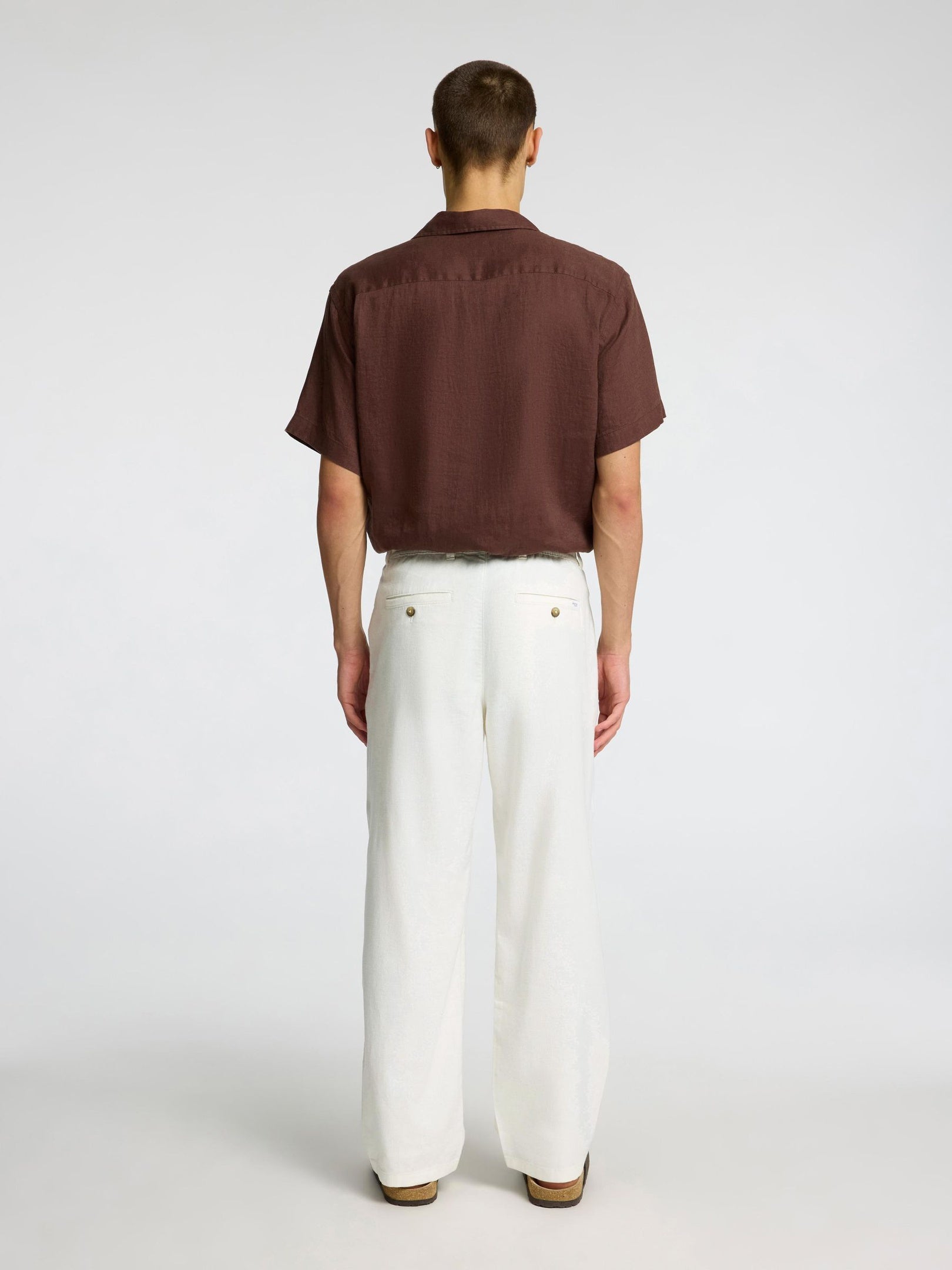 White Loose Fit Linen Blend Pants